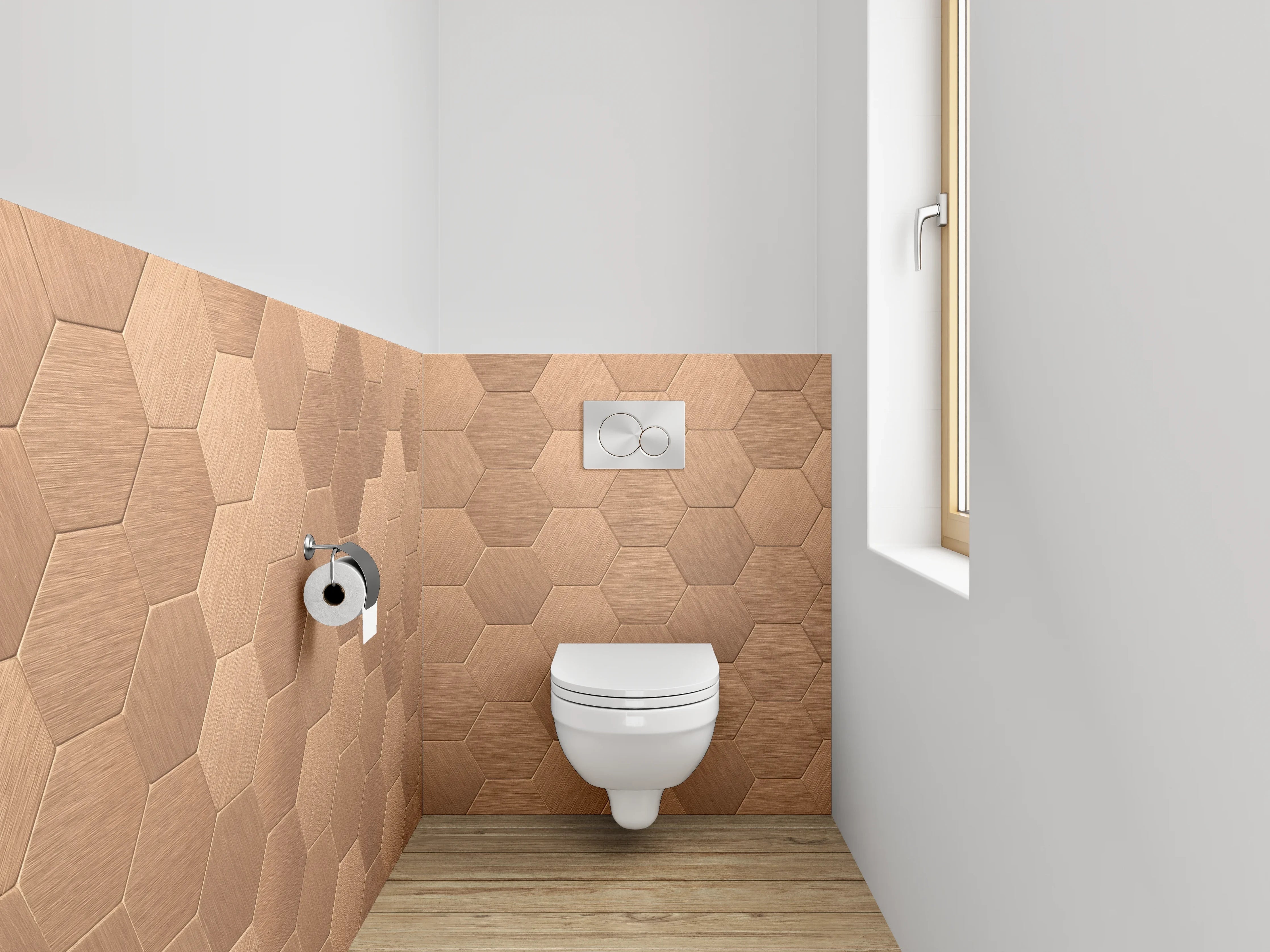 WC-Rückwand - Hexagon-Mosaik in Kupferoptik