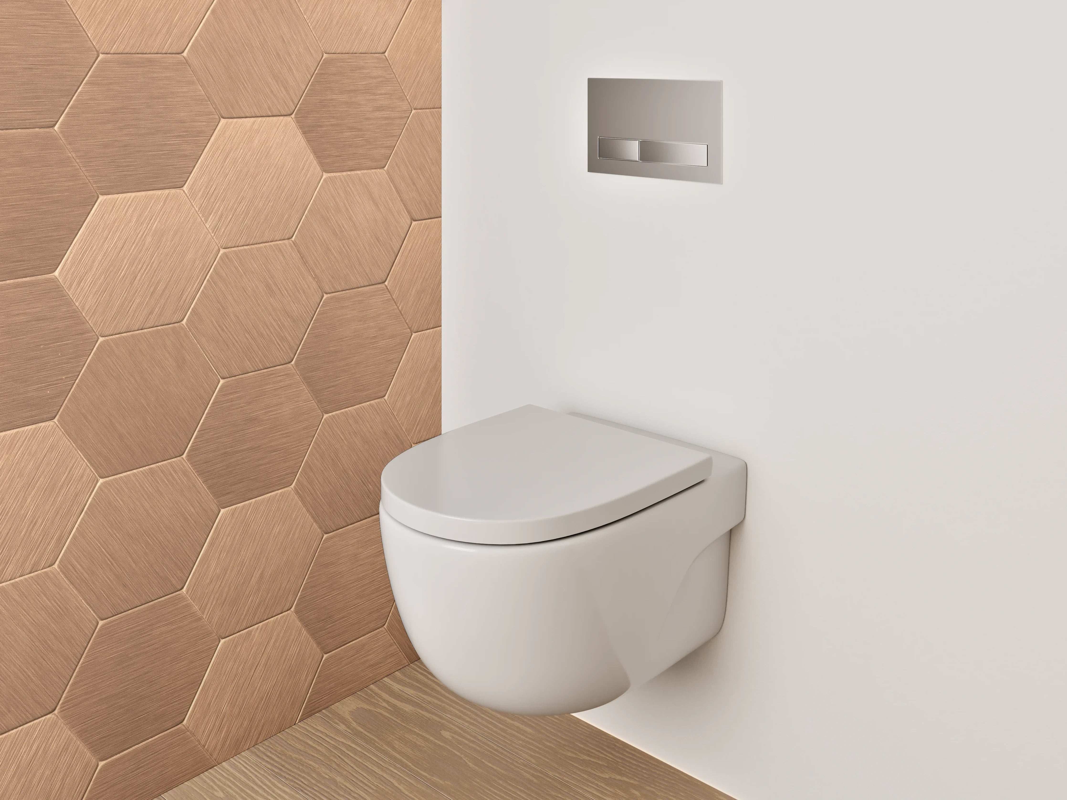 WC-Rückwand - Hexagon-Mosaik in Kupferoptik