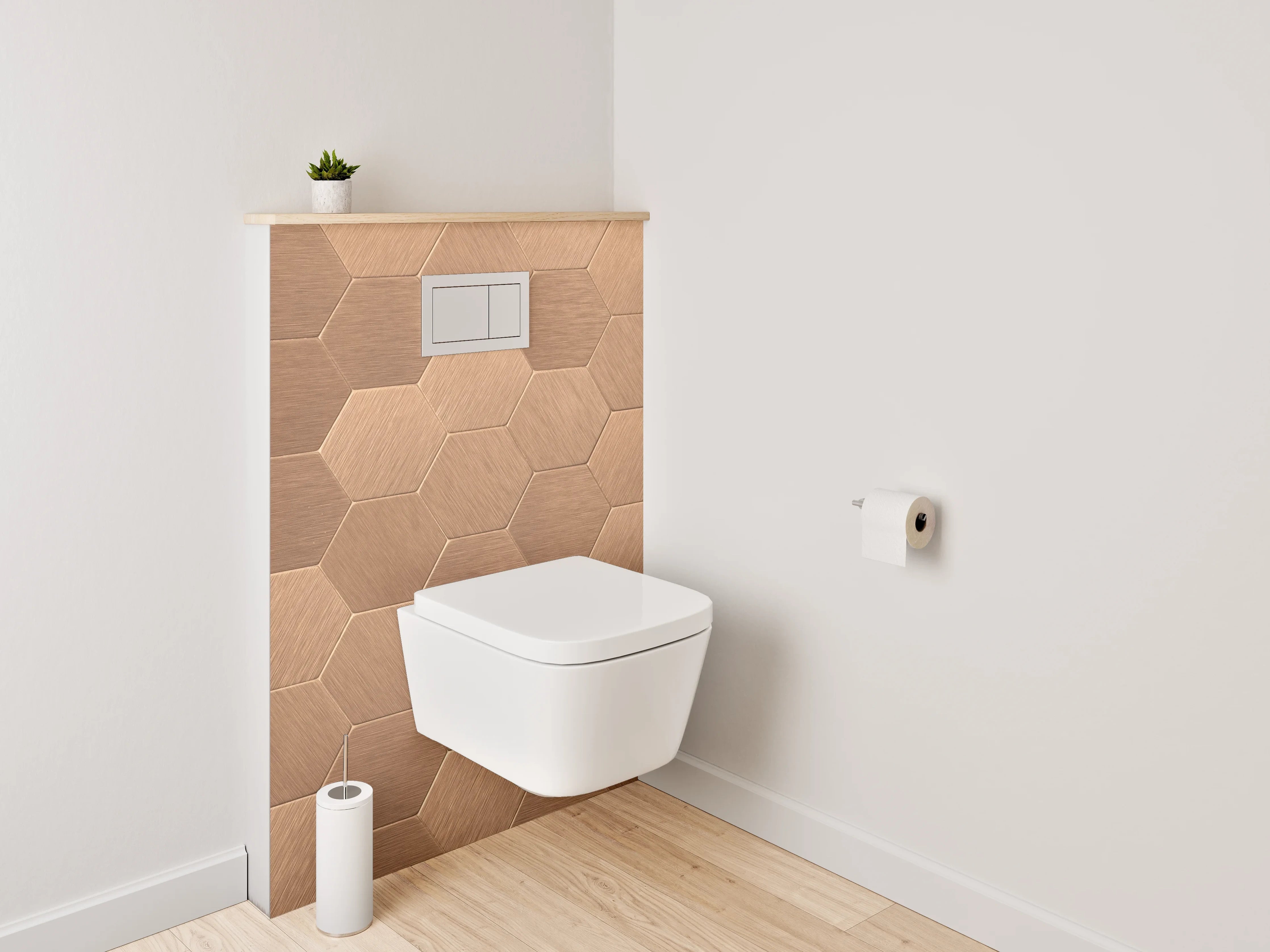 WC-Rückwand - Hexagon-Mosaik in Kupferoptik