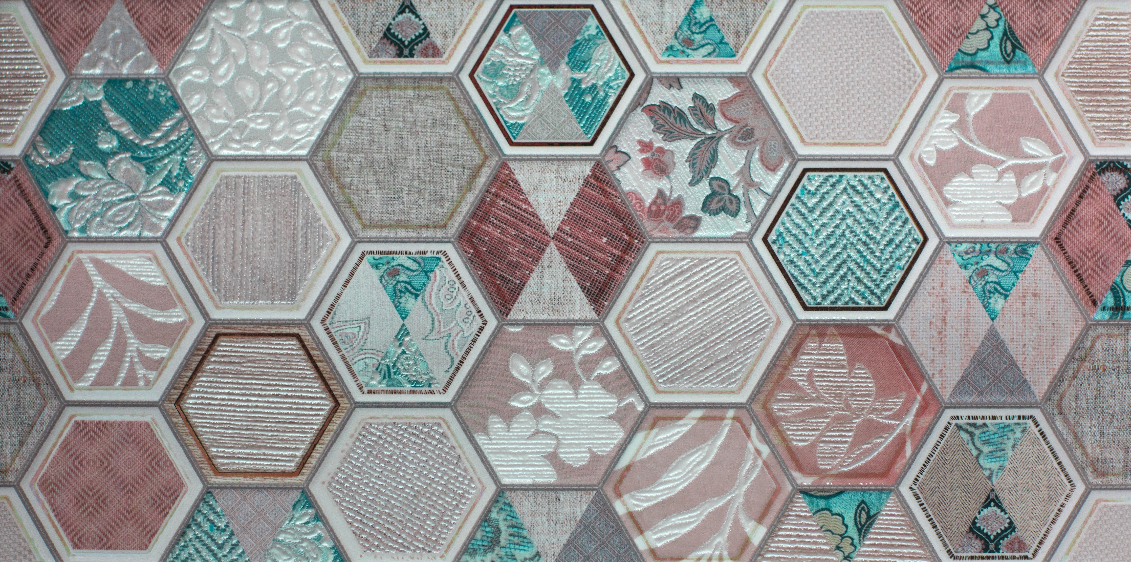 WC-Rückwand-Hexagon Muster Fliesen Vintage Pastell