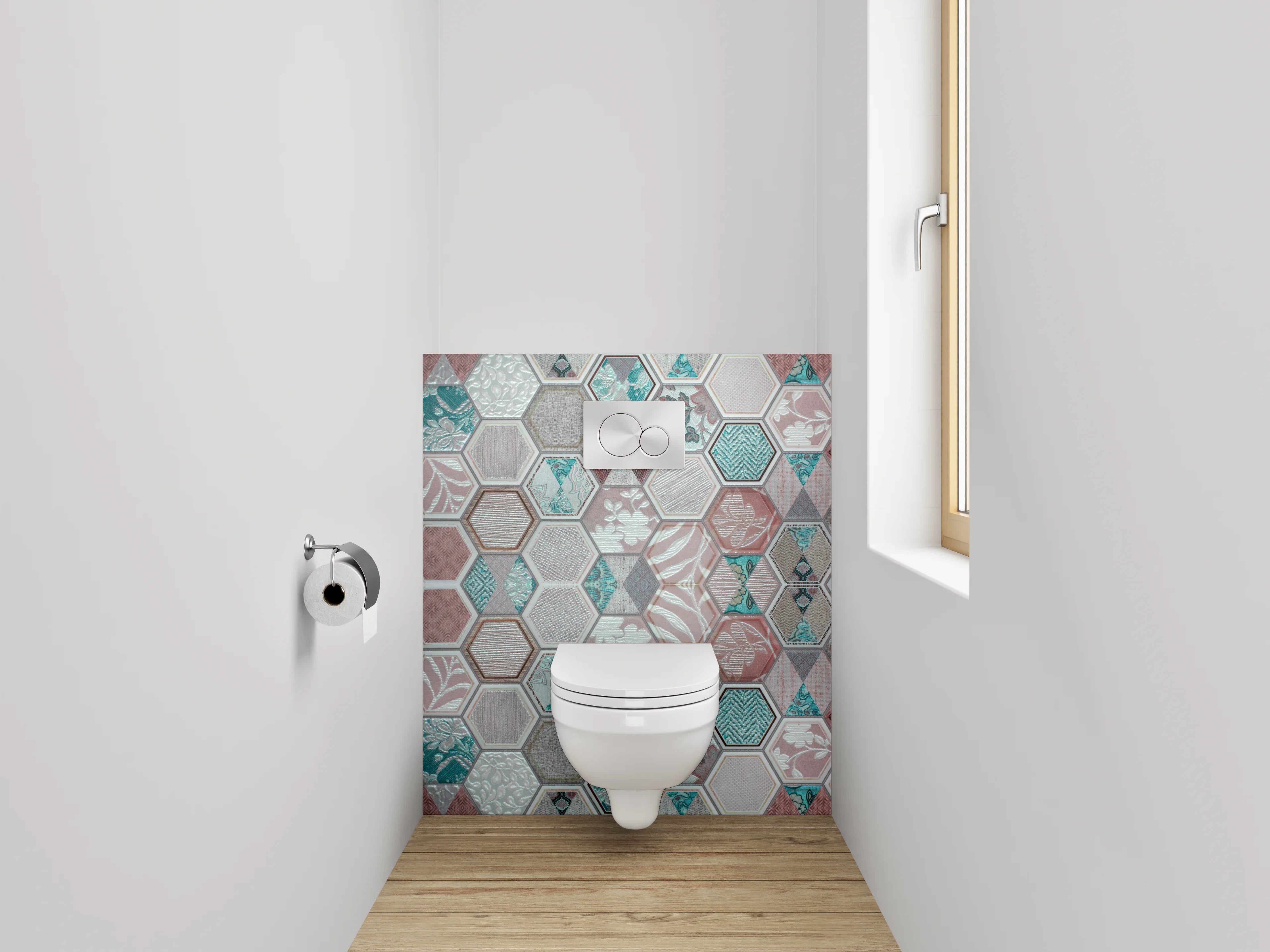 WC-Rückwand - Hexagon Muster Fliesen Vintage Pastell