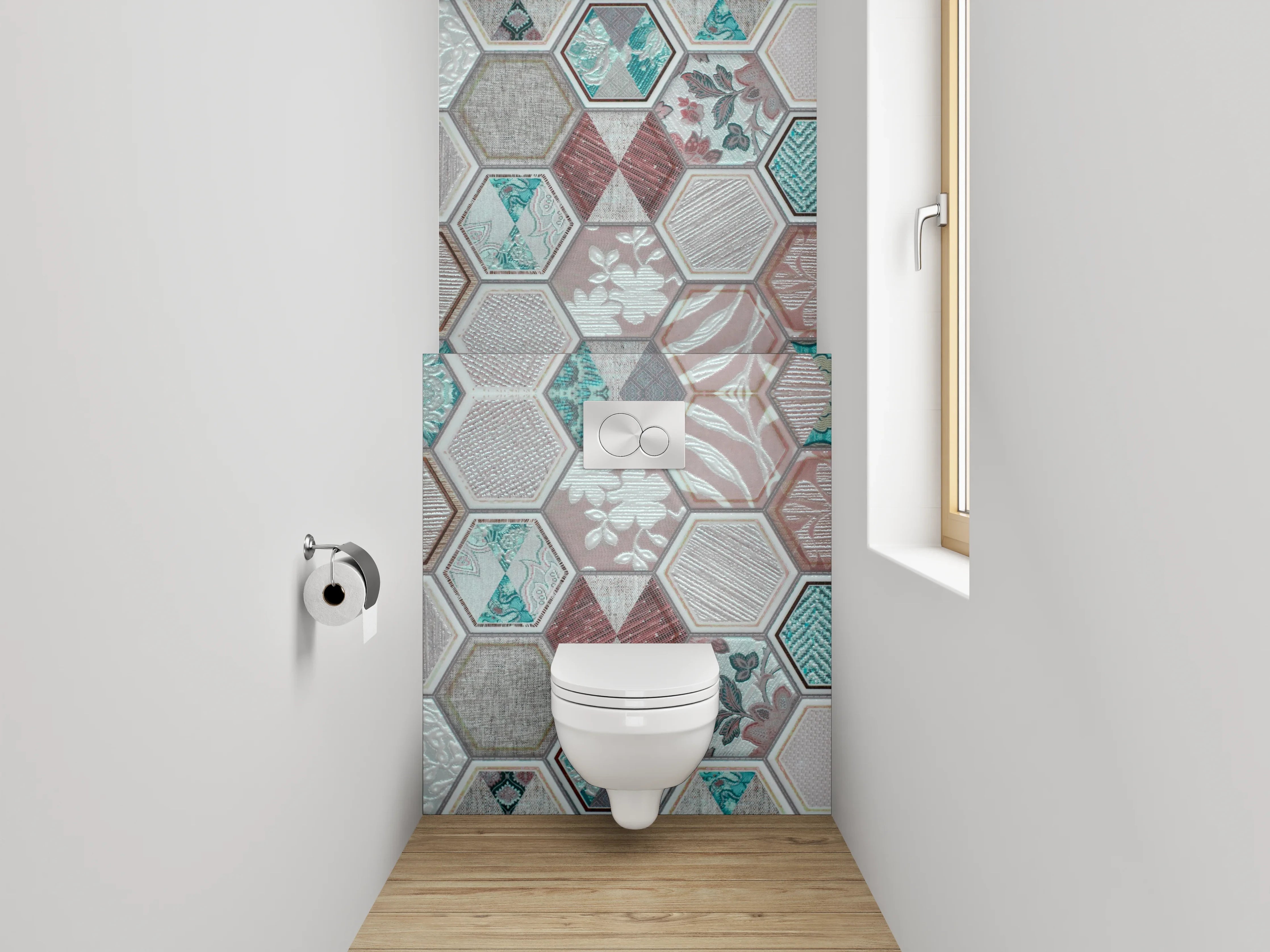 WC-Rückwand - Hexagon Muster Fliesen Vintage Pastell
