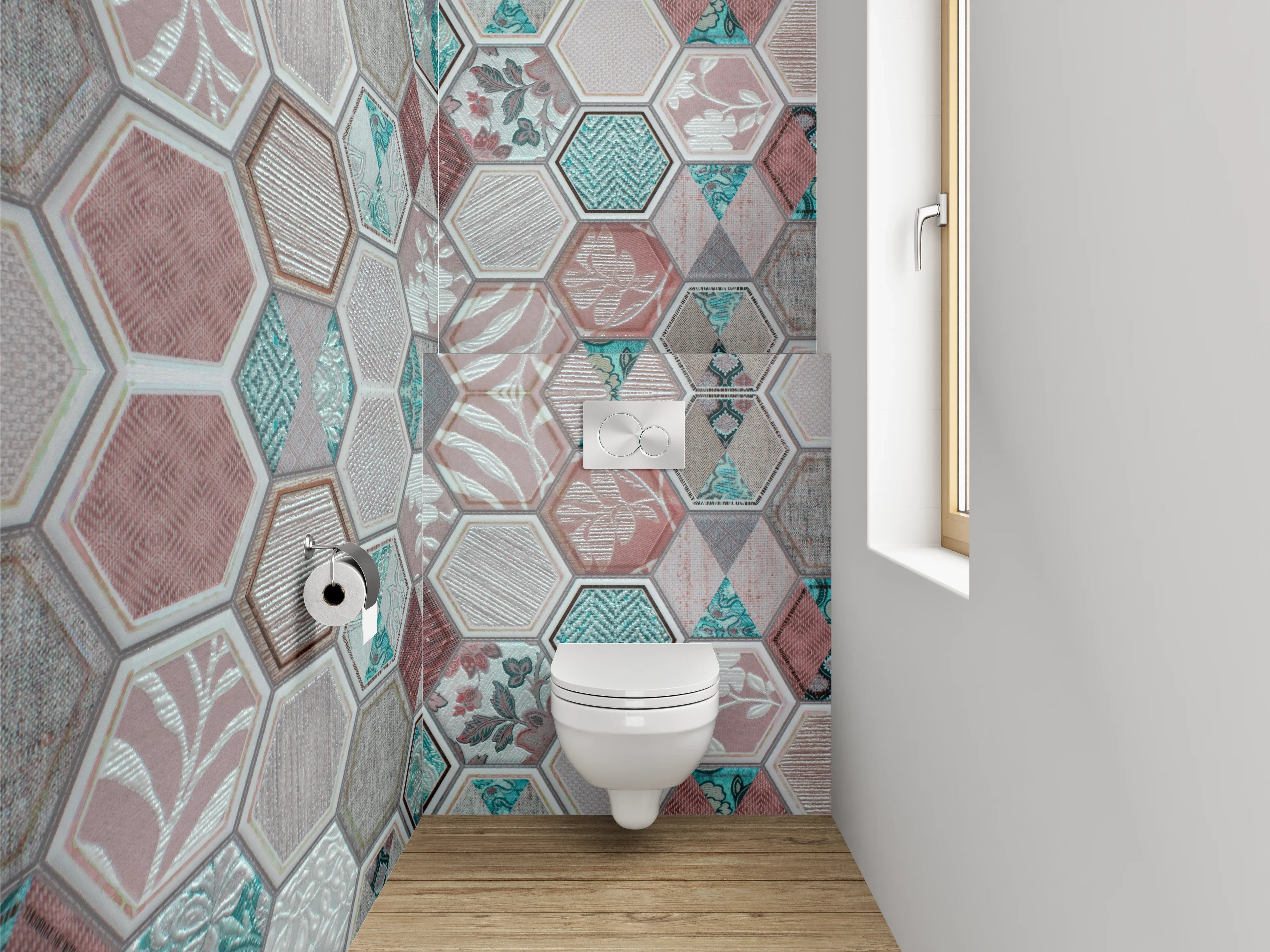 WC-Rückwand - Hexagon Muster Fliesen Vintage Pastell