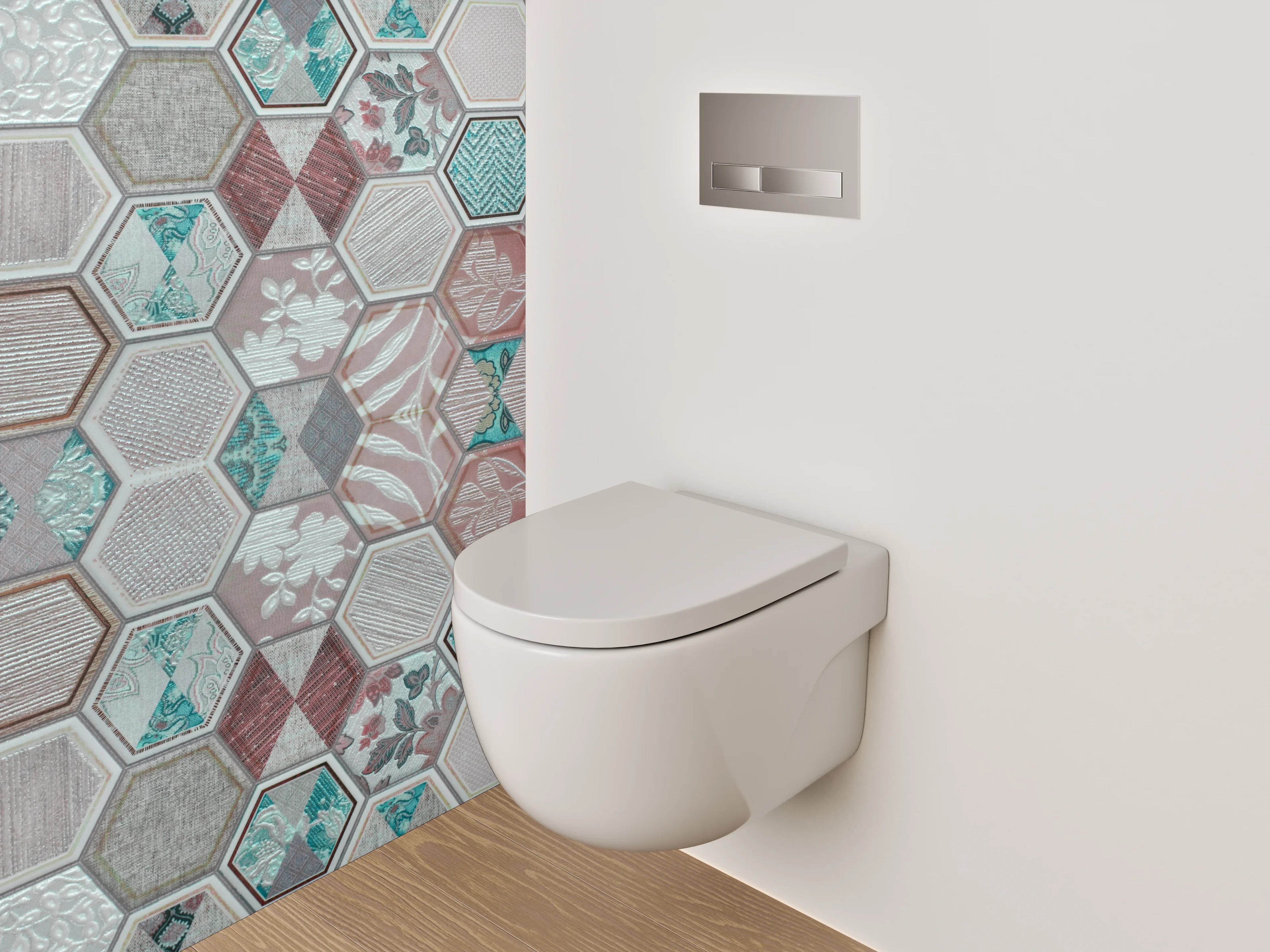 WC-Rückwand - Hexagon Muster Fliesen Vintage Pastell