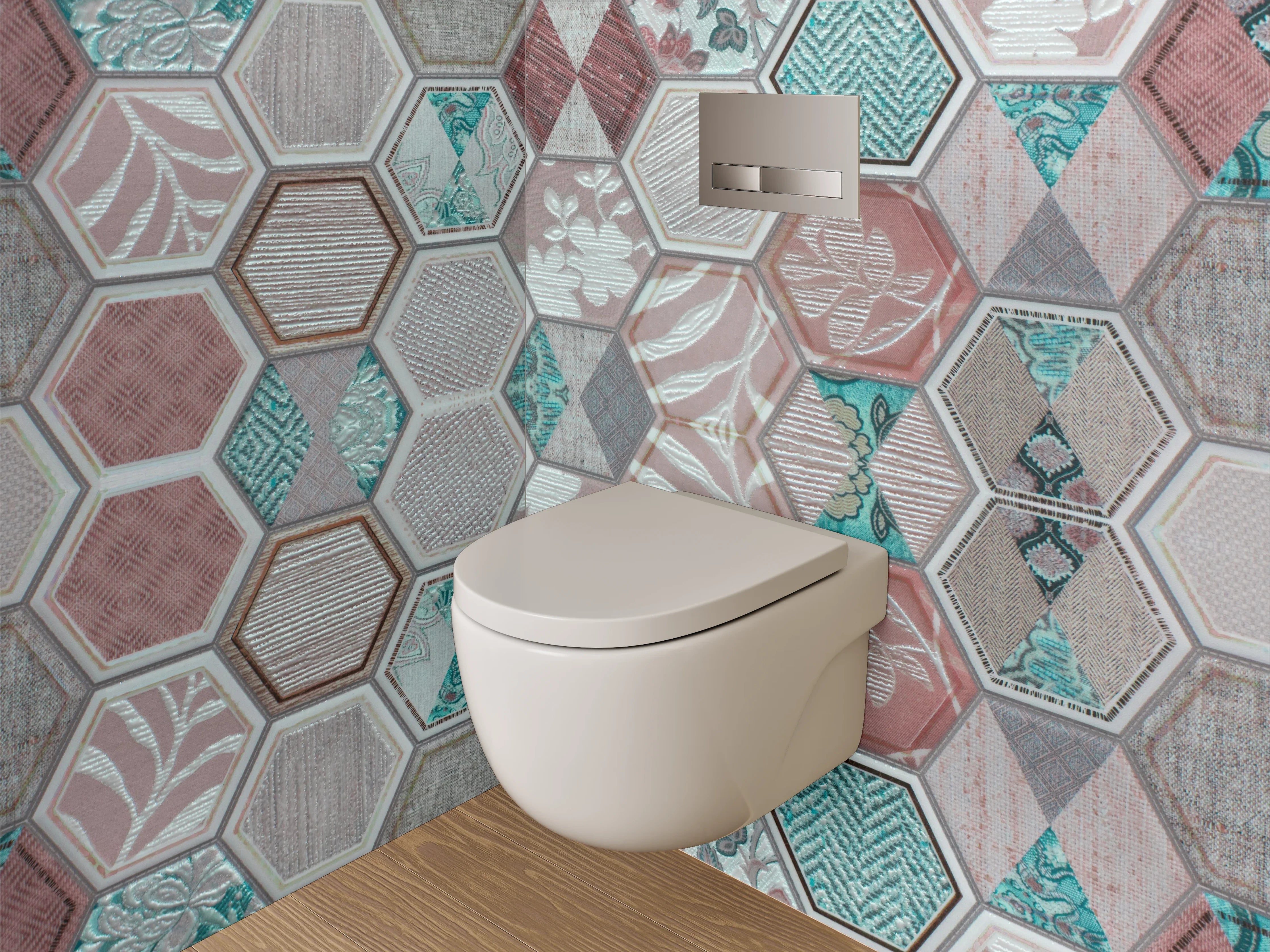 WC-Rückwand - Hexagon Muster Fliesen Vintage Pastell