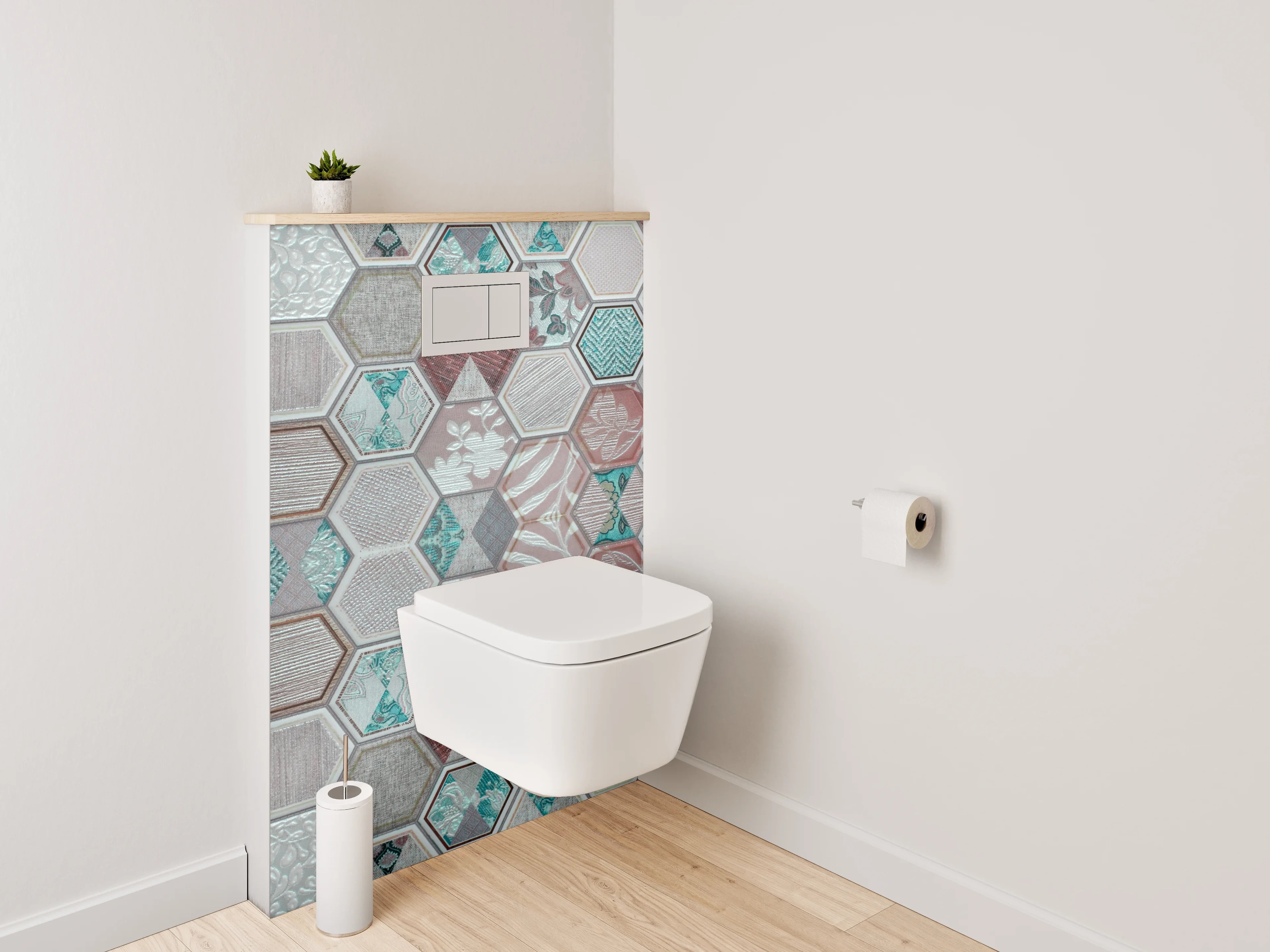 WC-Rückwand - Hexagon Muster Fliesen Vintage Pastell