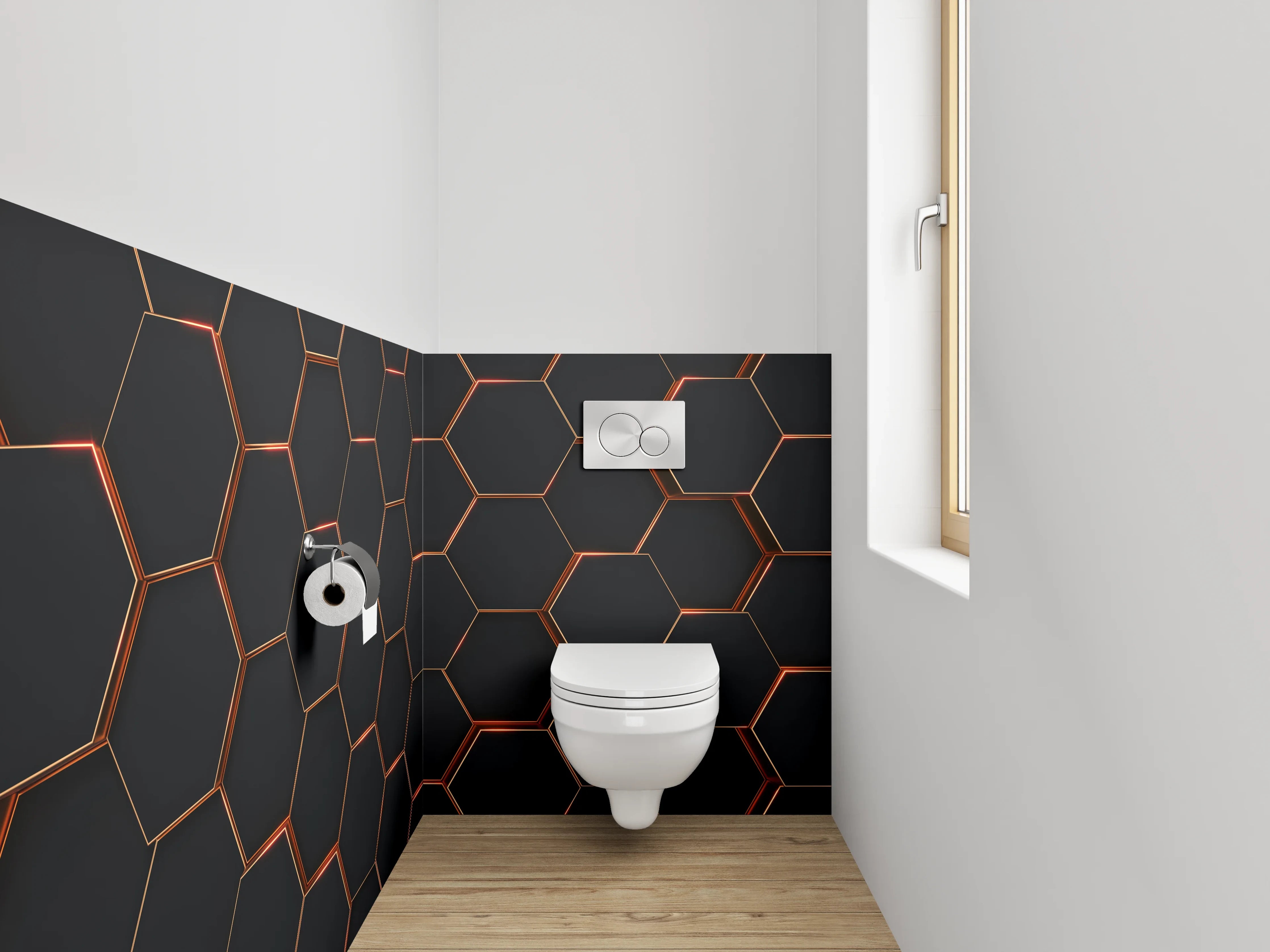 WC-Rückwand - Hexagon-Muster Schwarz Kupfer Modern