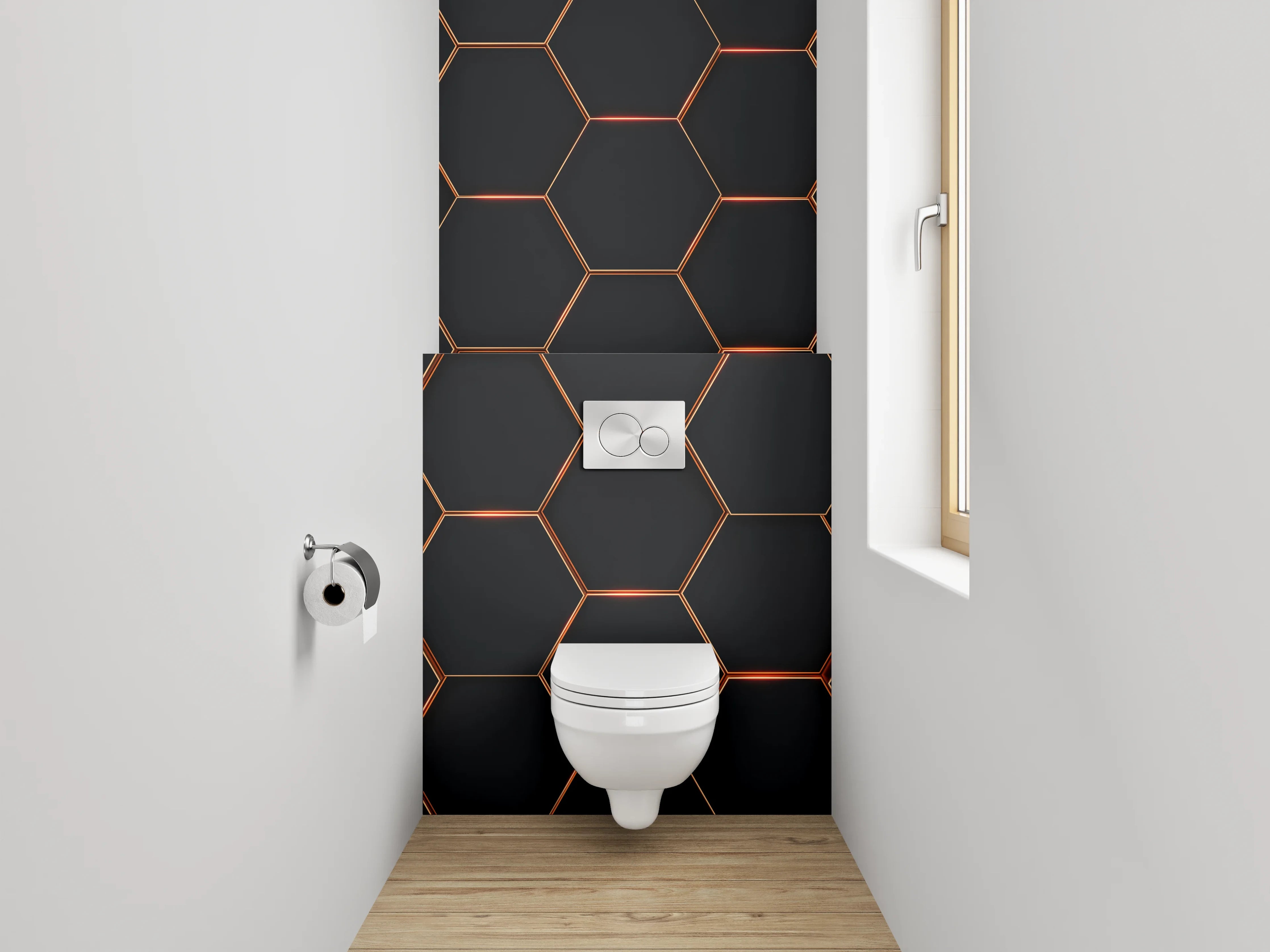 WC-Rückwand - Hexagon-Muster Schwarz Kupfer Modern
