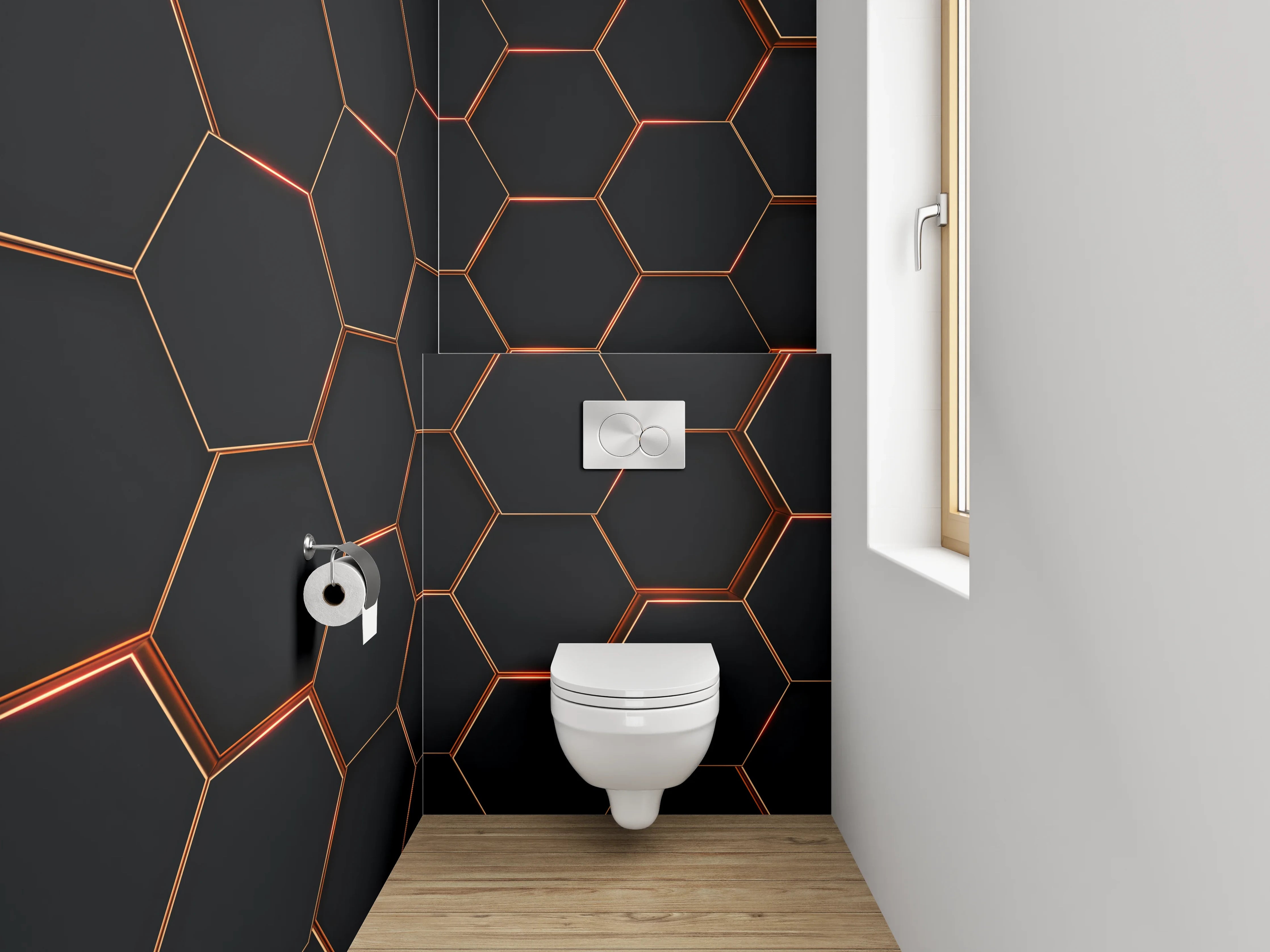 WC-Rückwand - Hexagon-Muster Schwarz Kupfer Modern