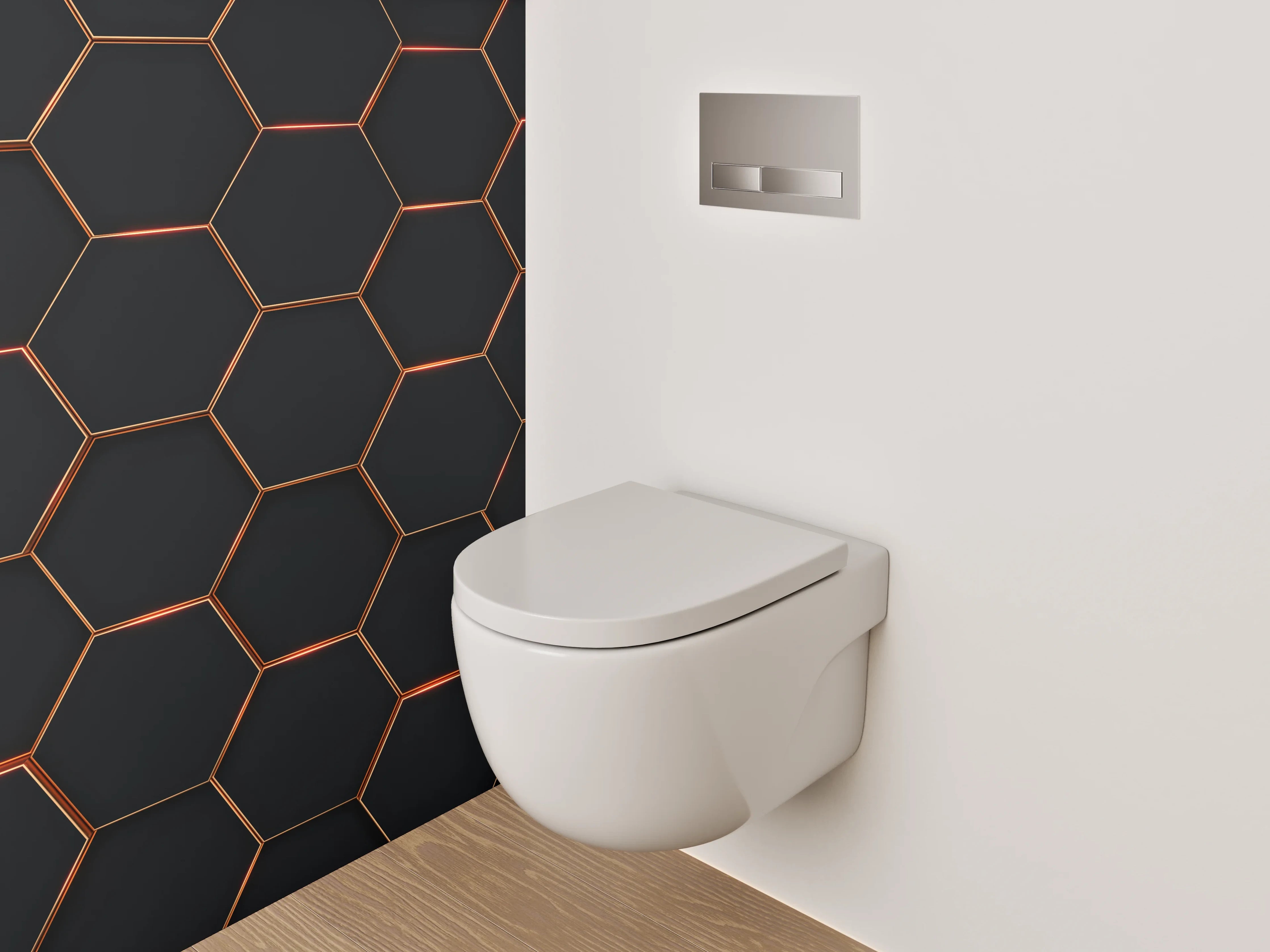WC-Rückwand - Hexagon-Muster Schwarz Kupfer Modern