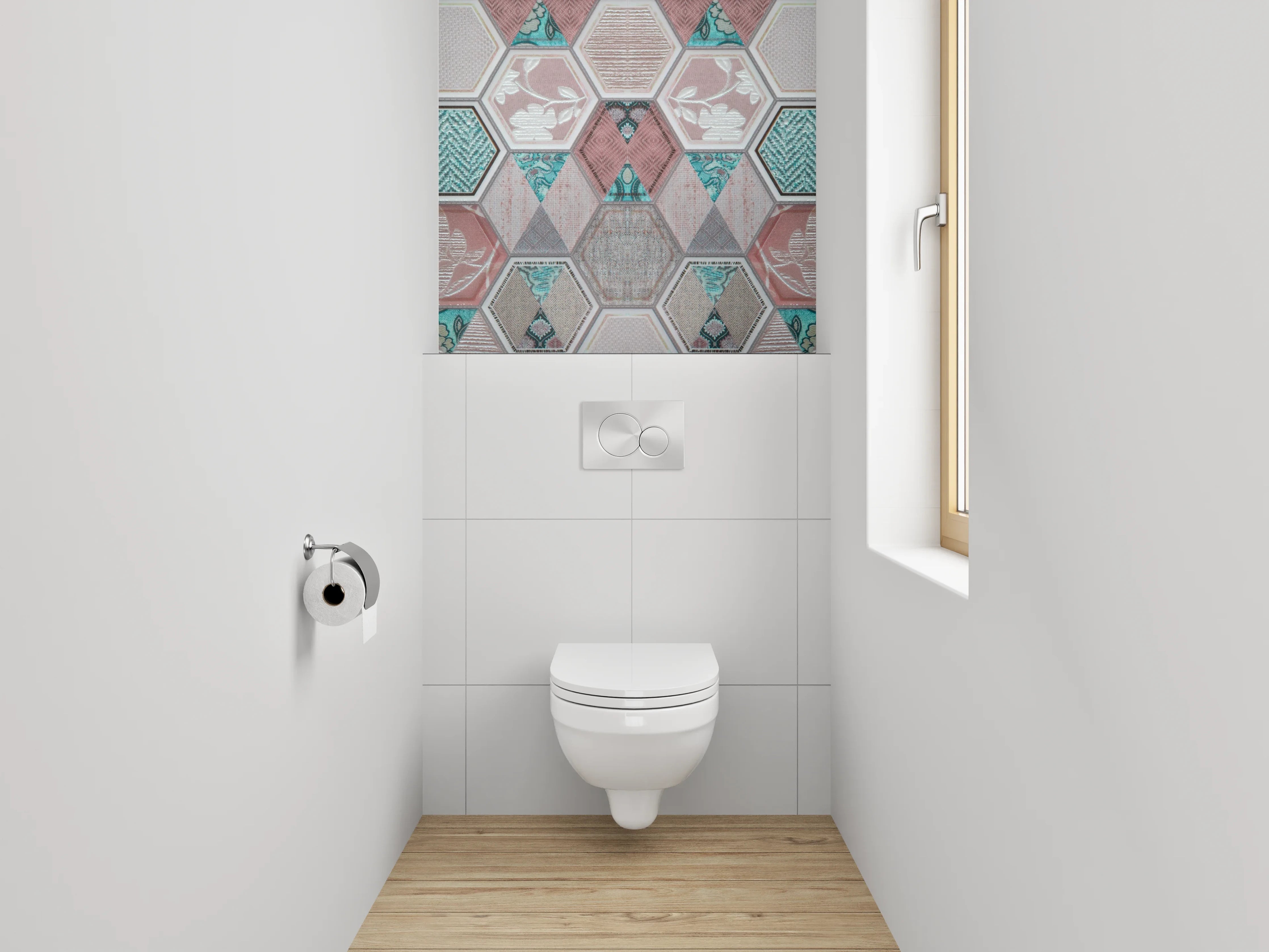 WC-Rückwand - Hexagon Patchwork Fliesenmuster