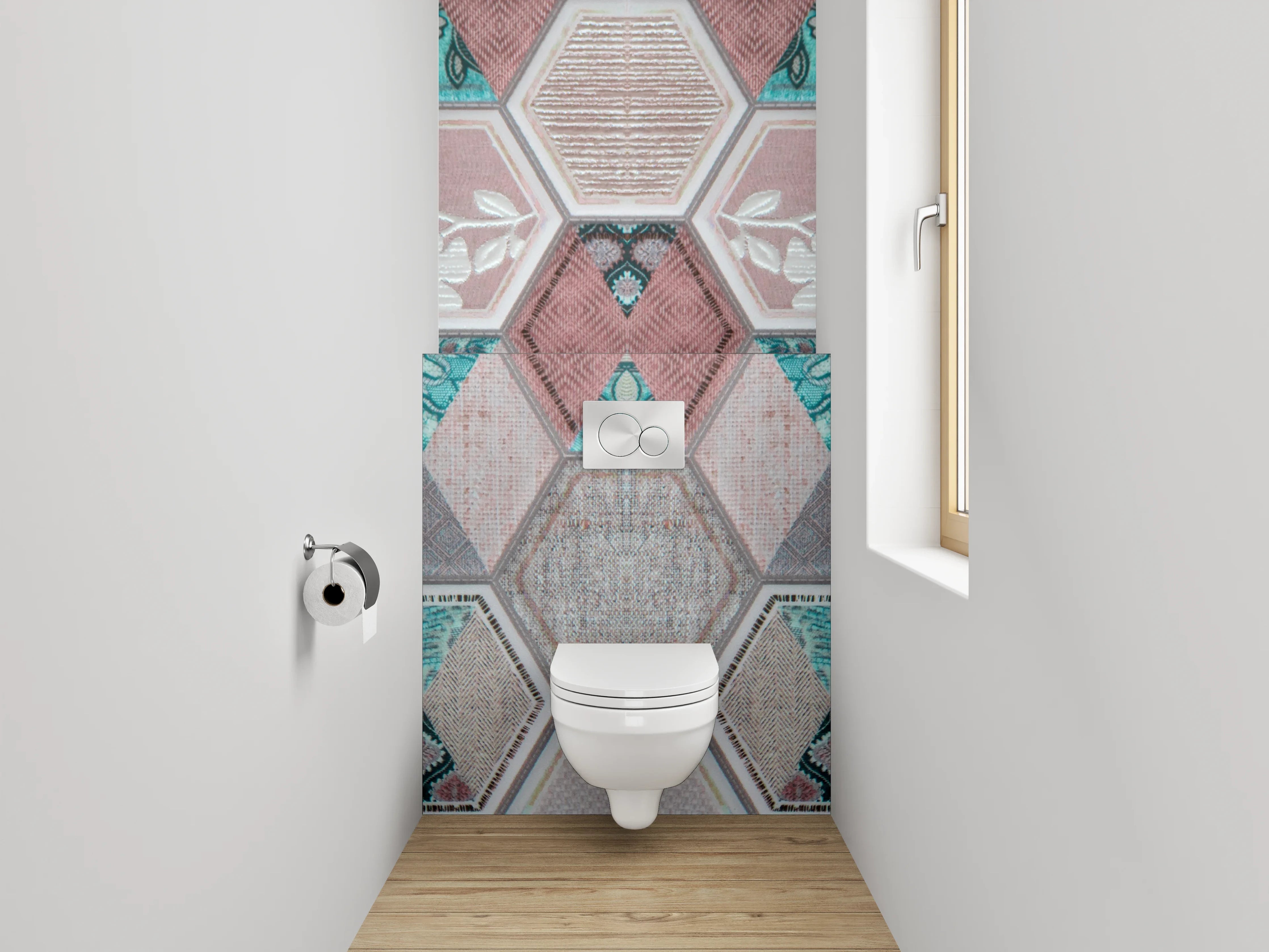 WC-Rückwand - Hexagon Patchwork Fliesenmuster
