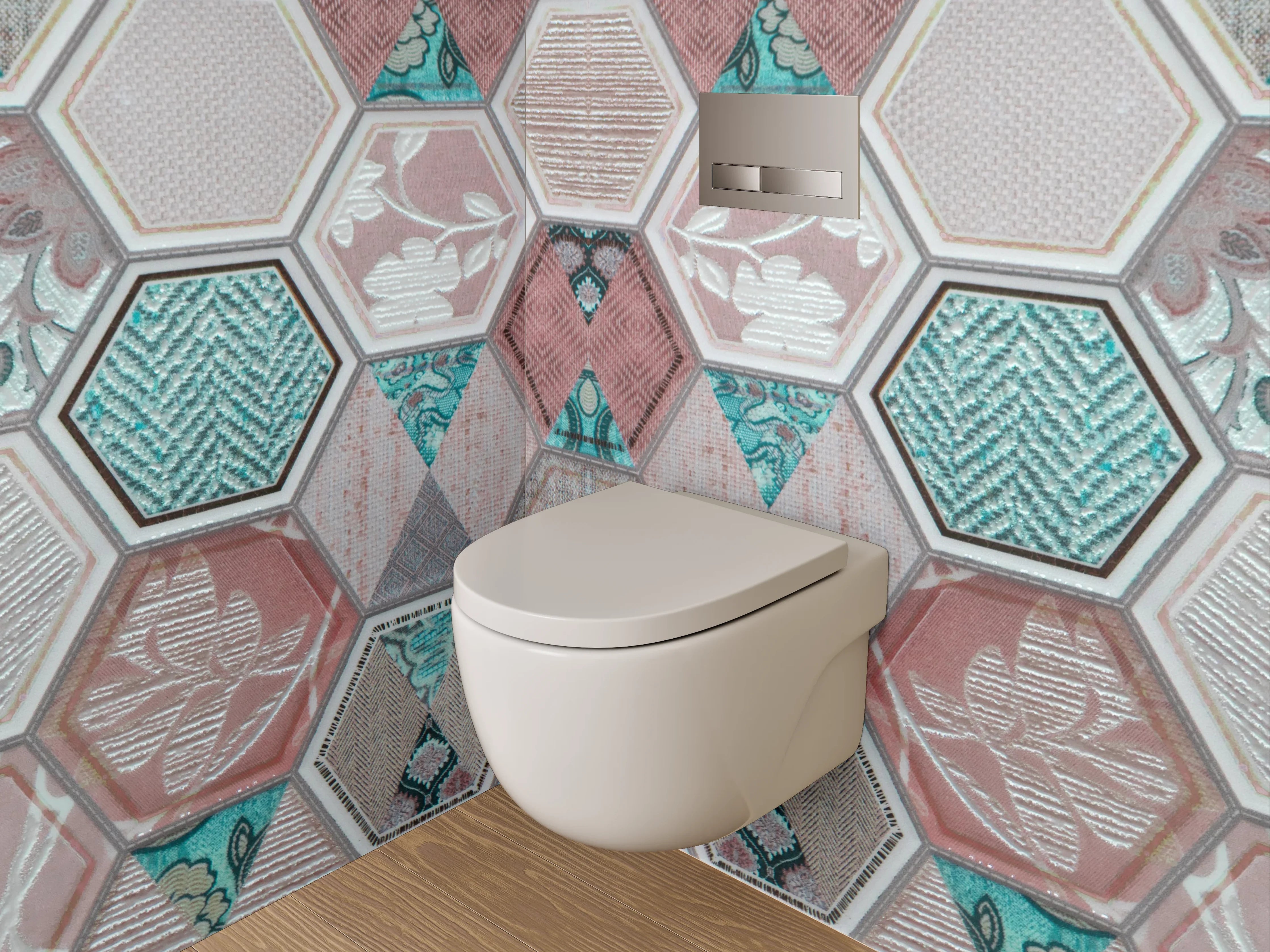 WC-Rückwand - Hexagon Patchwork Fliesenmuster