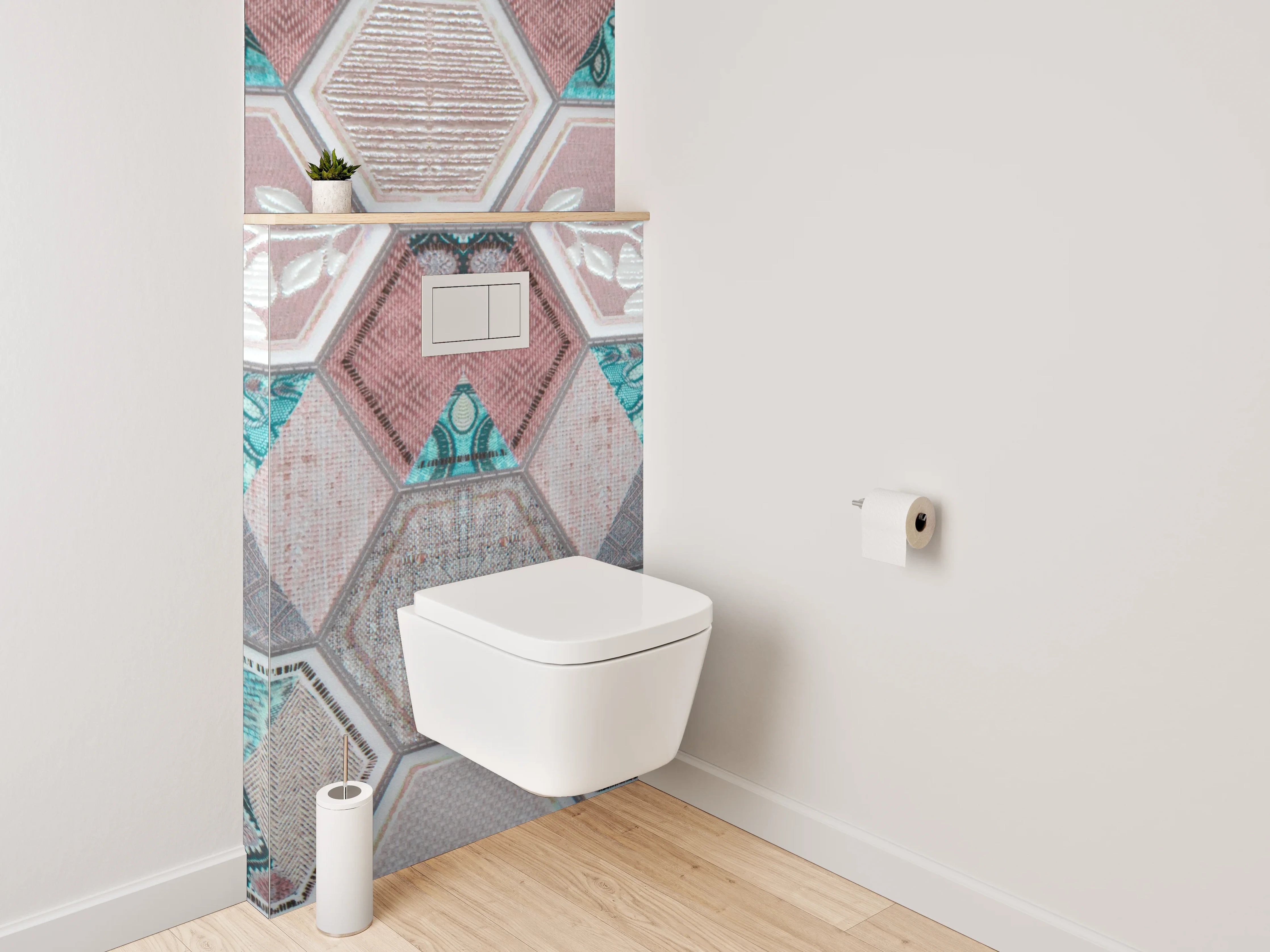 WC-Rückwand - Hexagon Patchwork Fliesenmuster