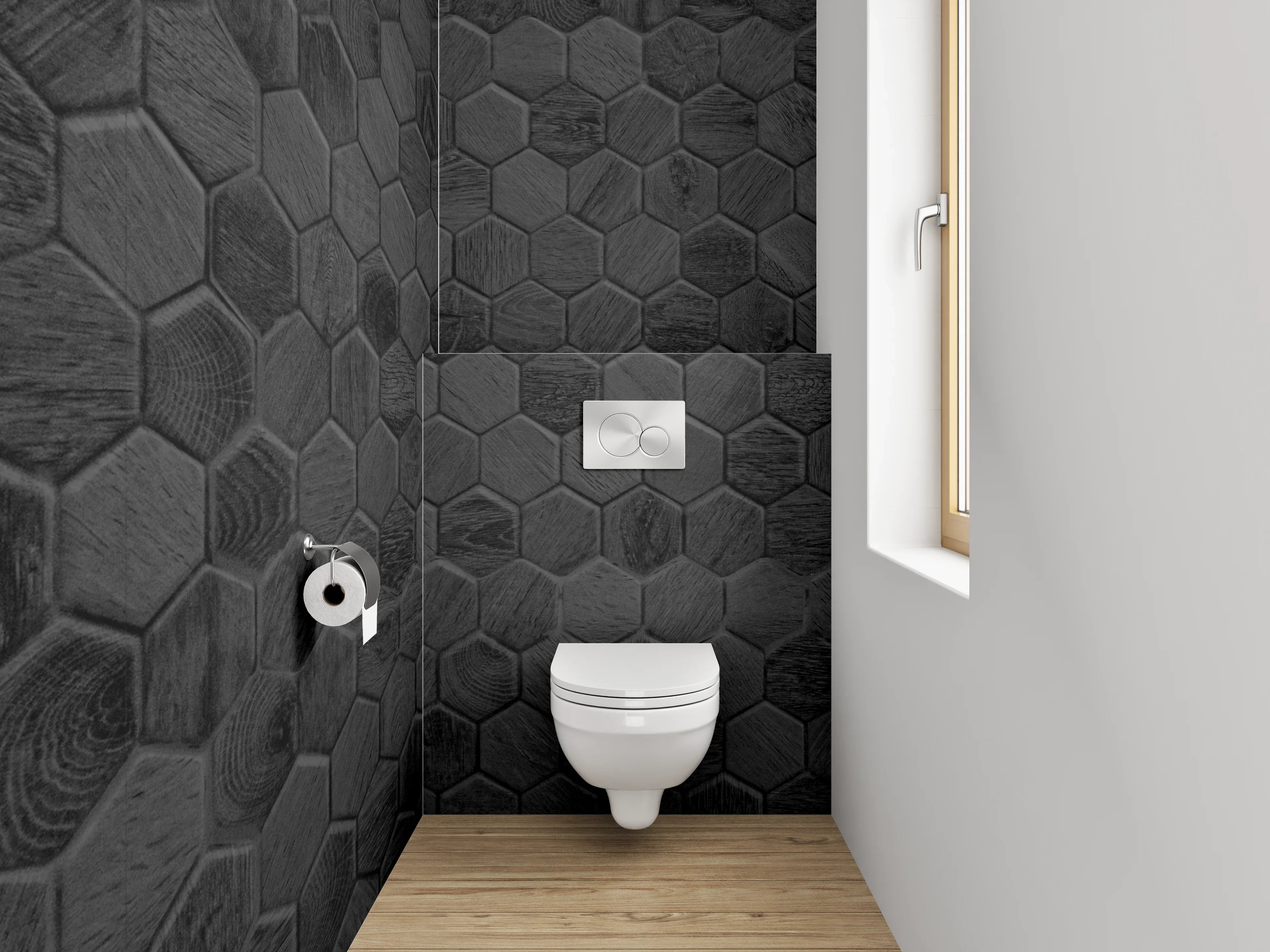 WC-Rückwand - Hexagon Schwarz-Grau Muster