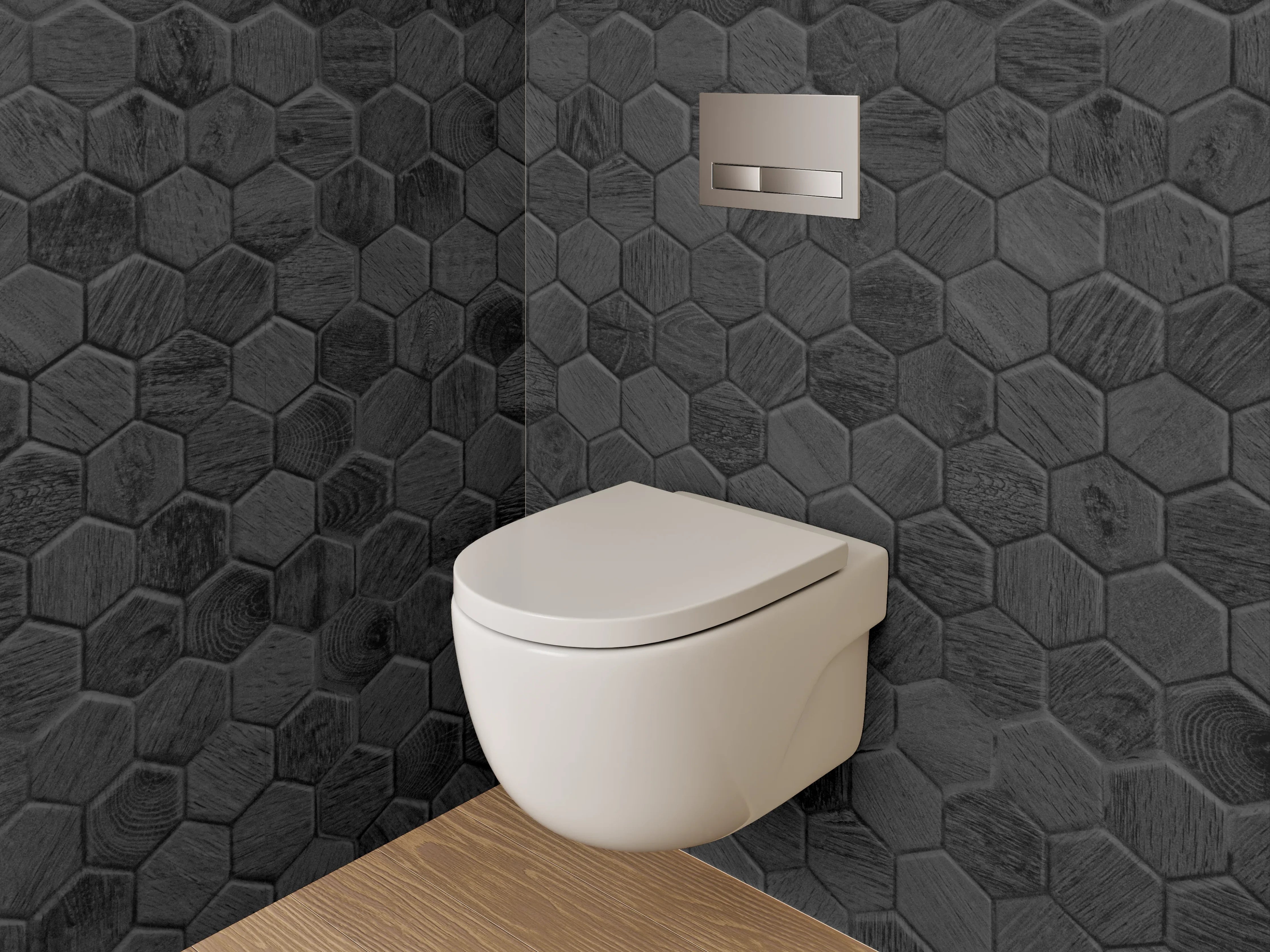 WC-Rückwand - Hexagon Schwarz-Grau Muster