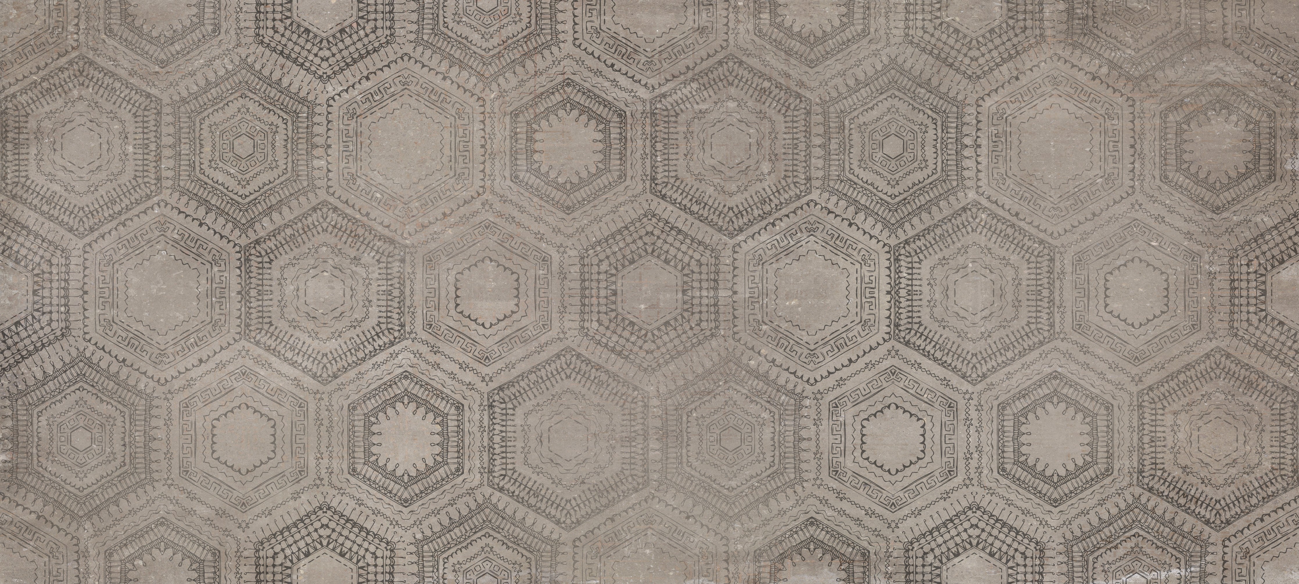 WC-Rückwand-Hexagon Vintage Muster Fliesenoptik Grau