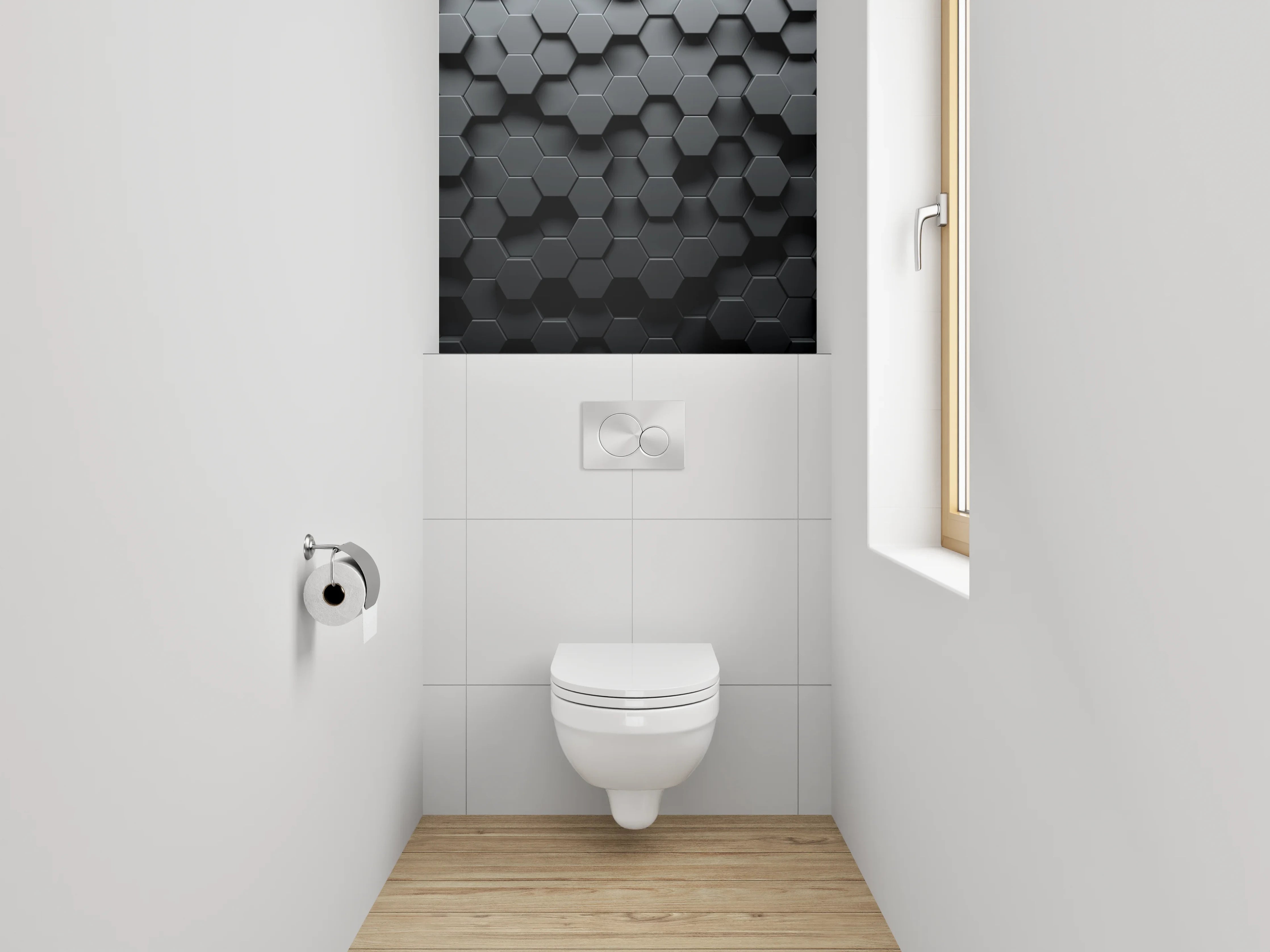 WC-Rückwand - Hexagon Waben Schwarz 3D Effekt