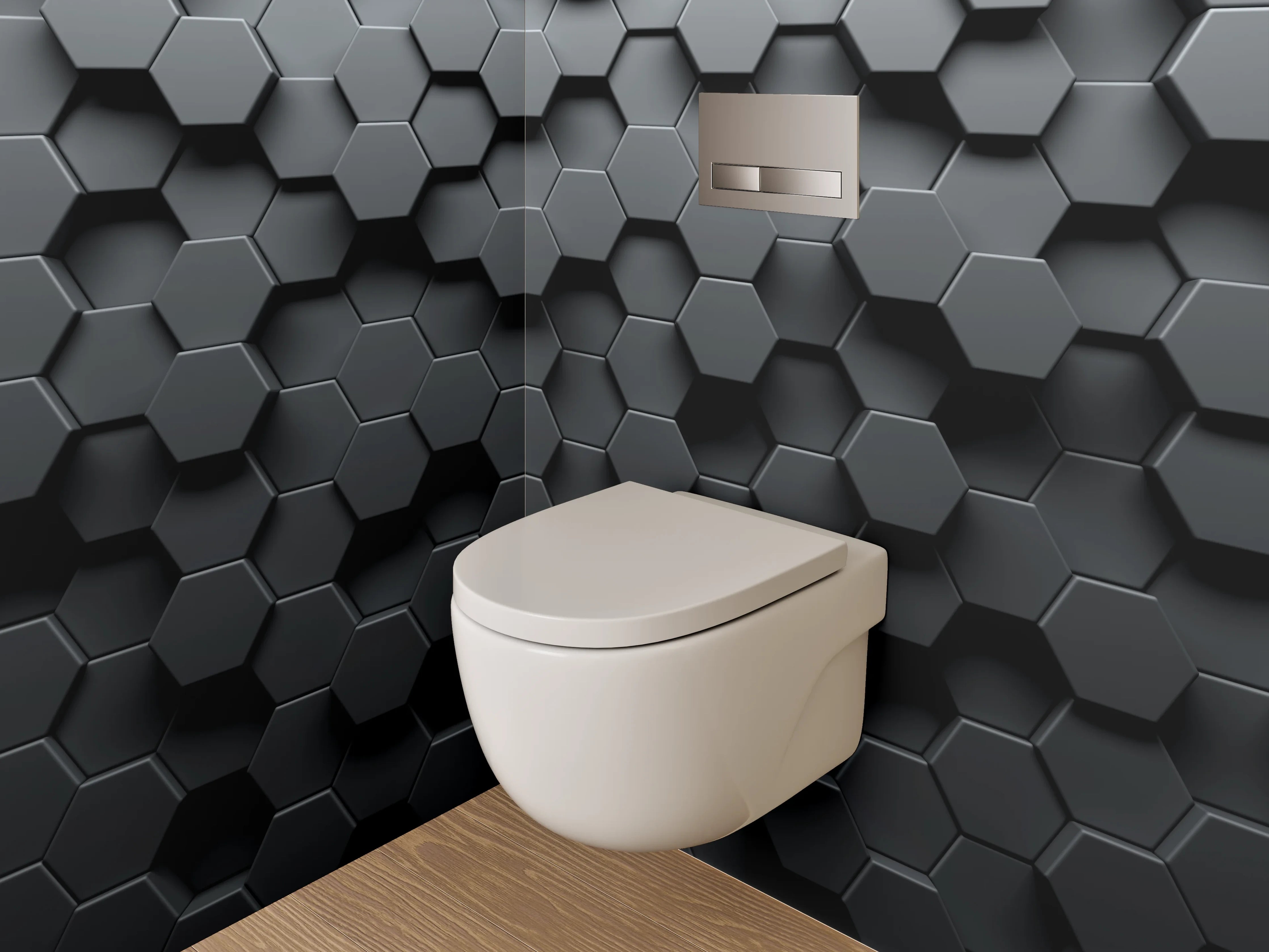 WC-Rückwand - Hexagon Waben Schwarz 3D Effekt