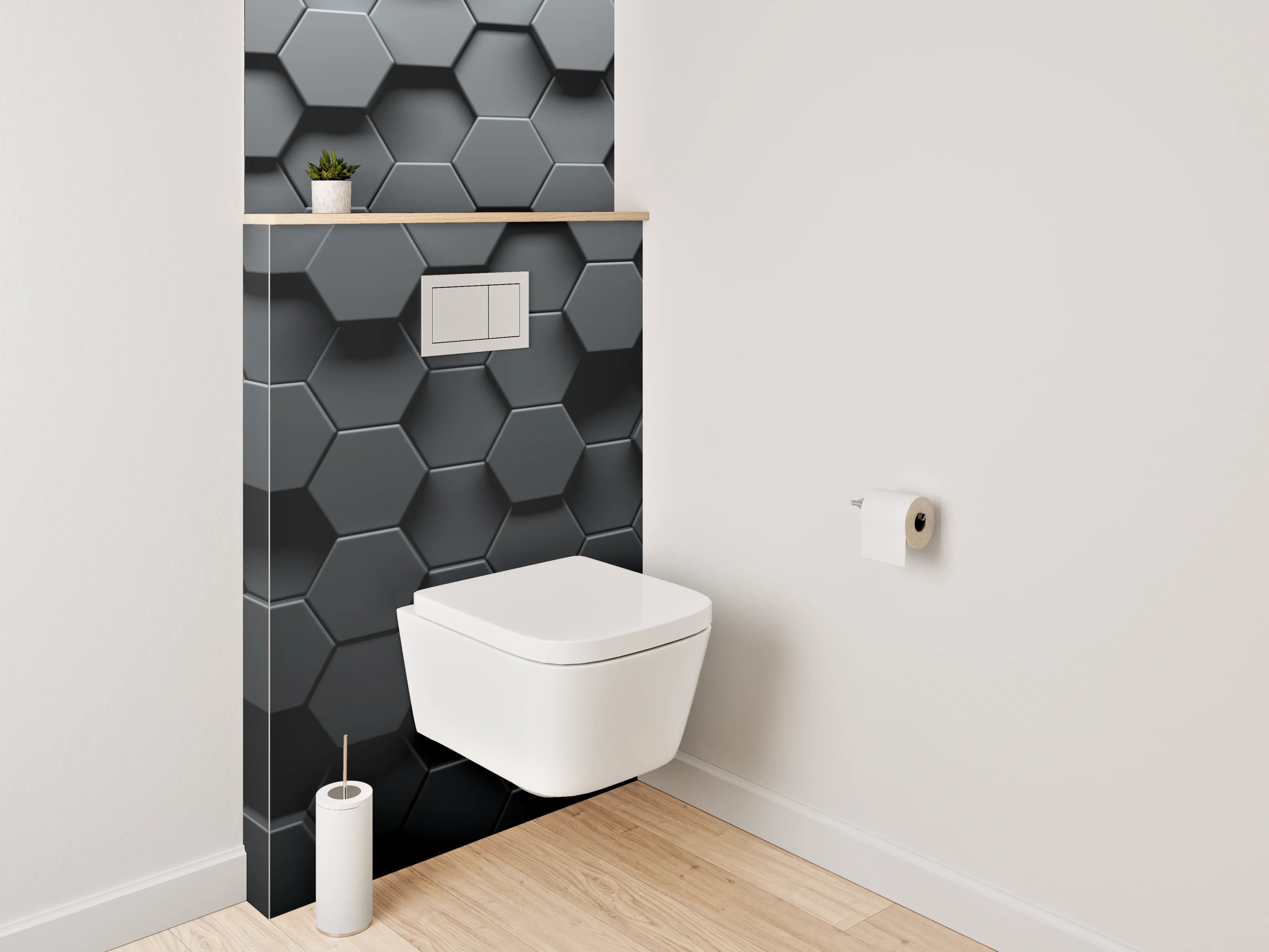 WC-Rückwand - Hexagon Waben Schwarz 3D Effekt