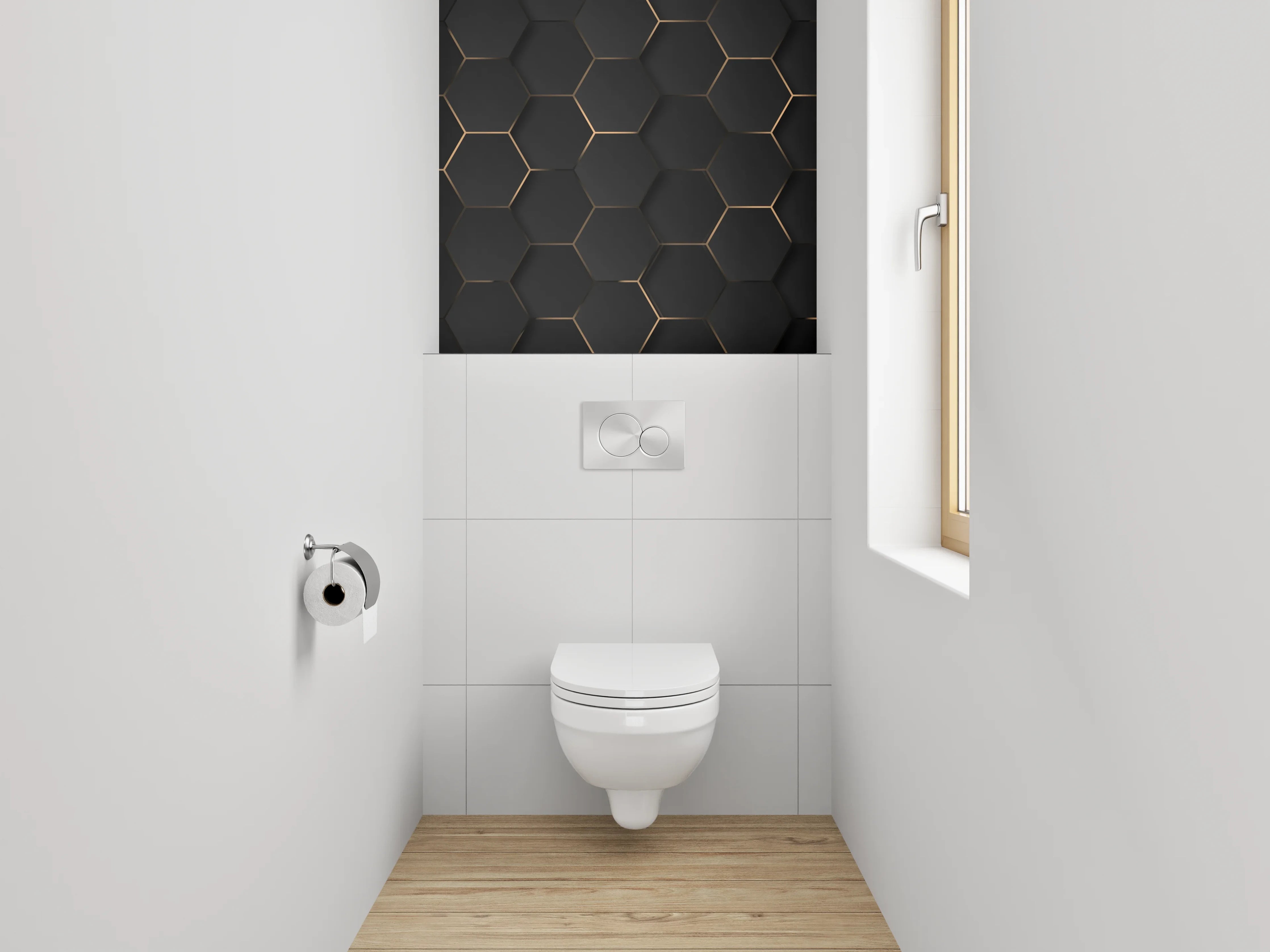 WC-Rückwand - Hexagon Wabenmuster Schwarz Gold