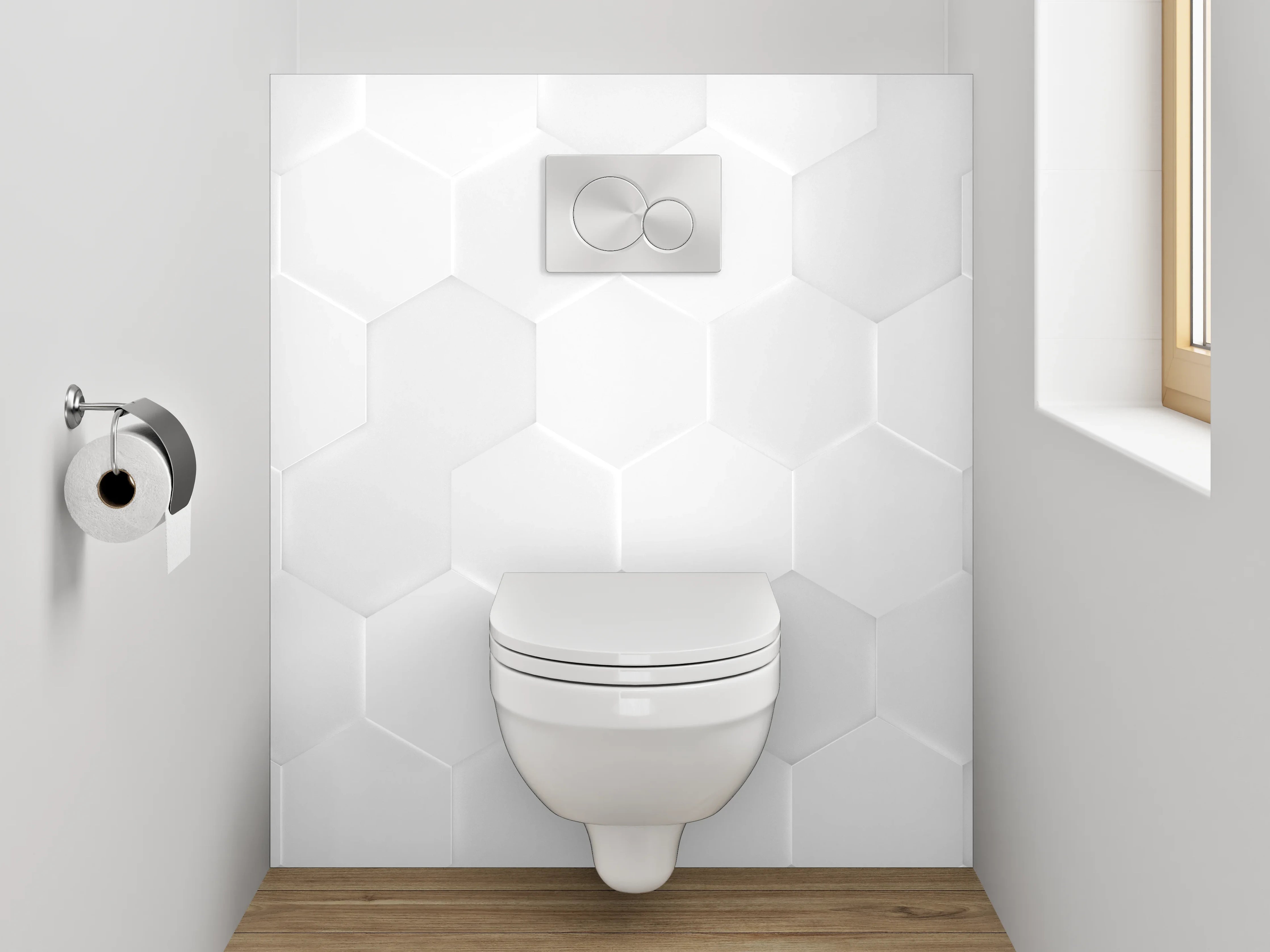 WC-Rückwand - Hexagon Weiß Struktur Wanddekor