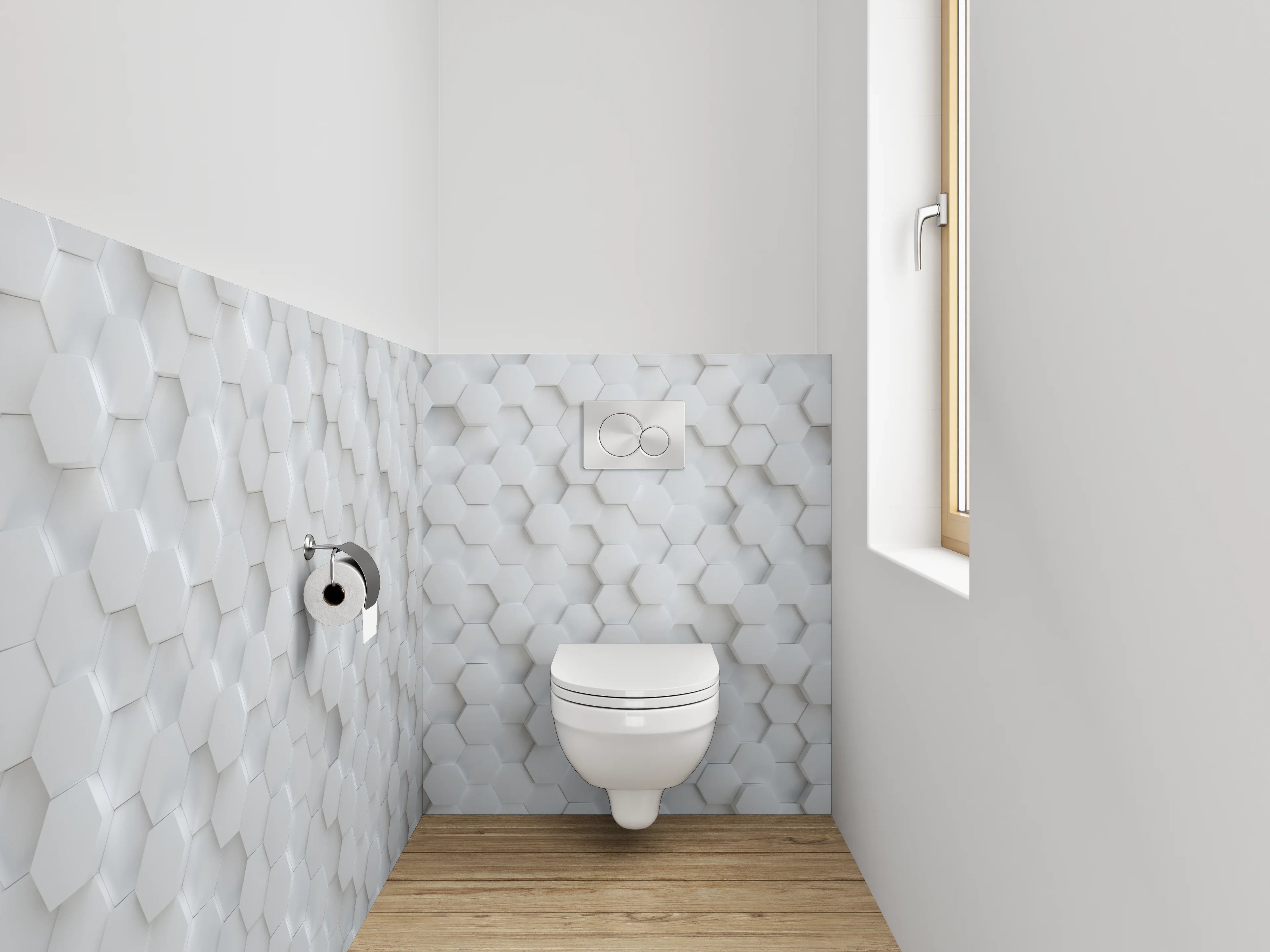 WC-Rückwand - Hexagonale 3D-Optik Weiß Grau