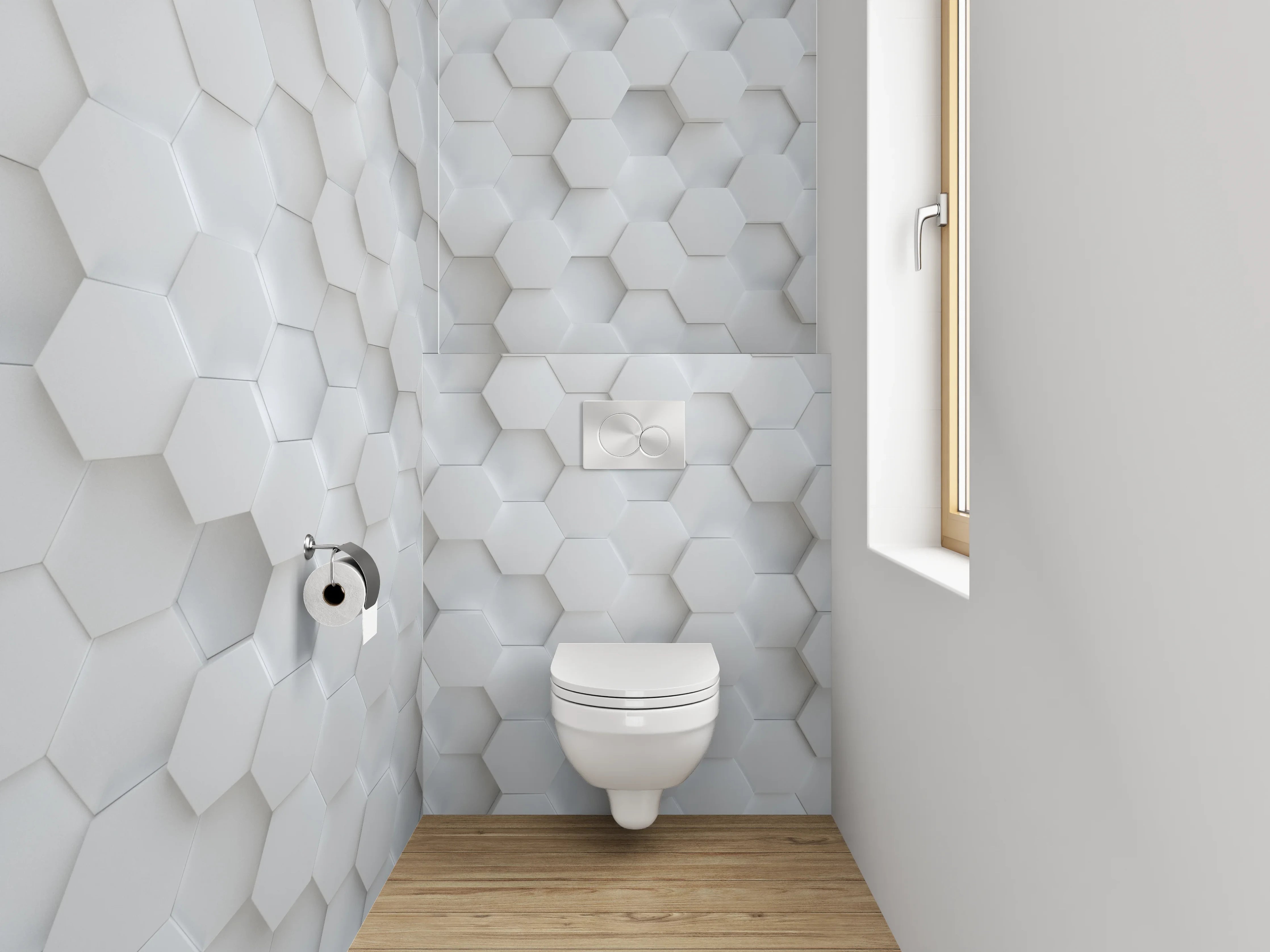 WC-Rückwand - Hexagonale 3D-Optik Weiß Grau