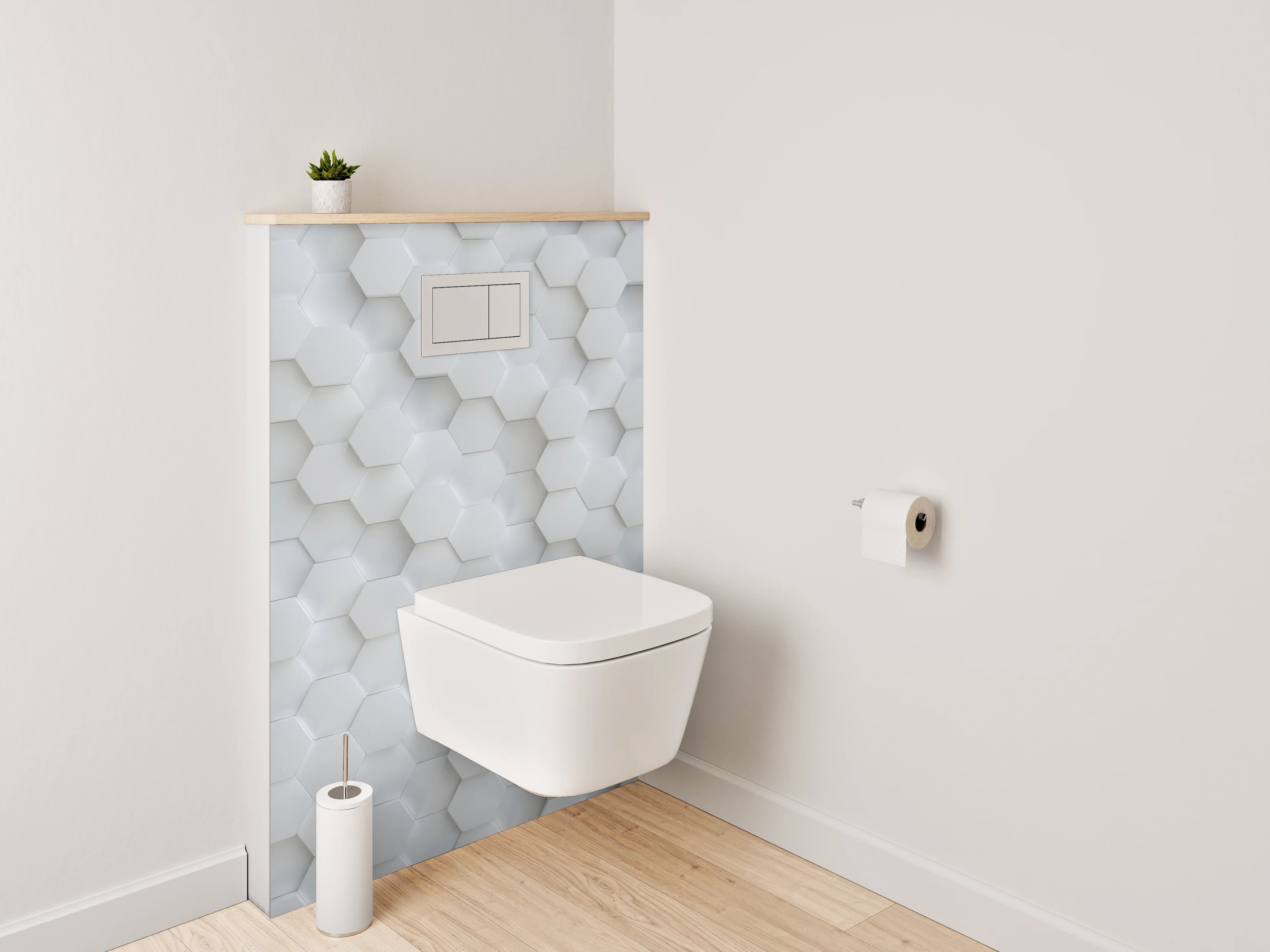 WC-Rückwand - Hexagonale 3D-Optik Weiß Grau