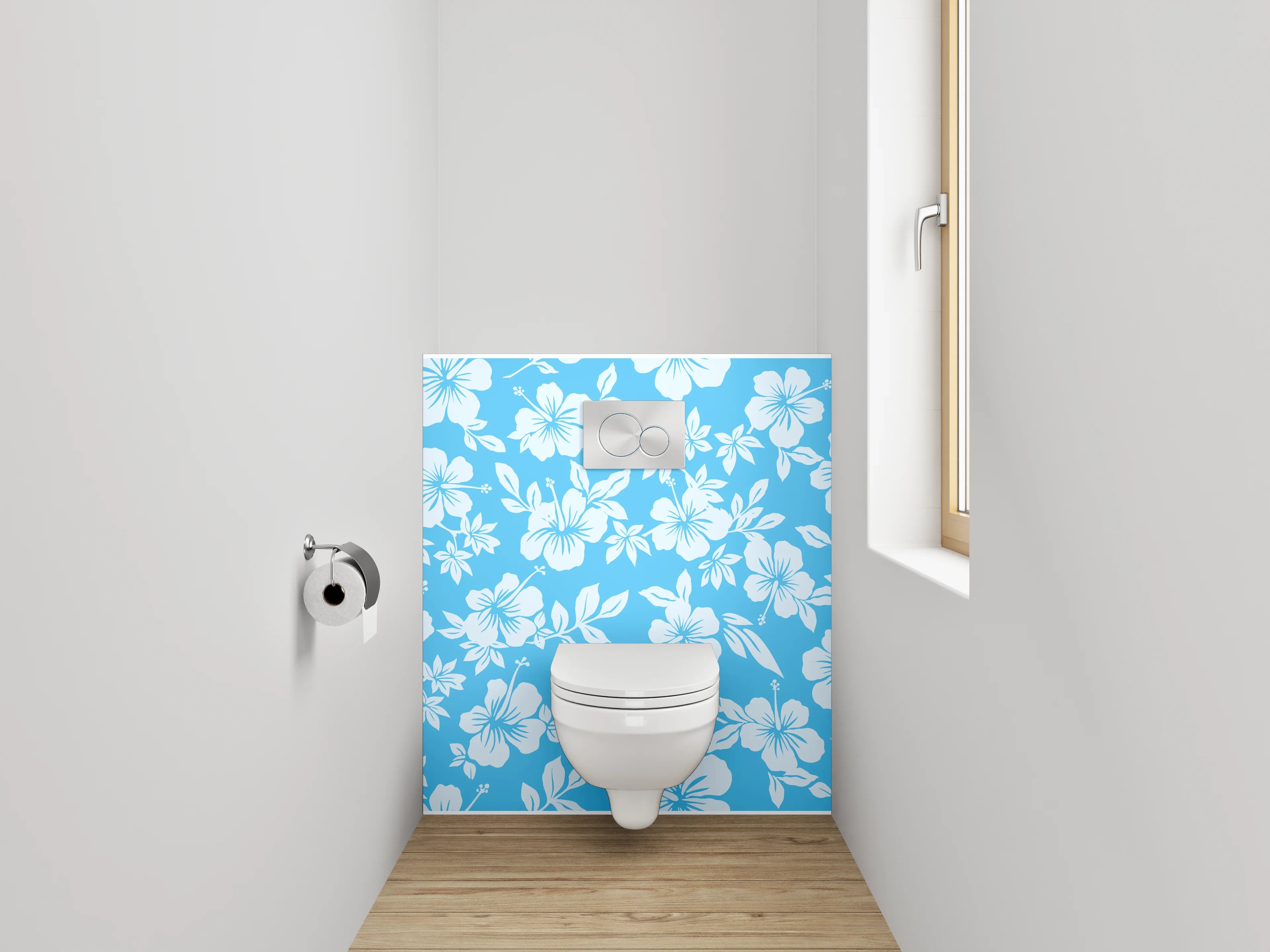 WC-Rückwand - Hibiskus-Blumenmuster auf Blau