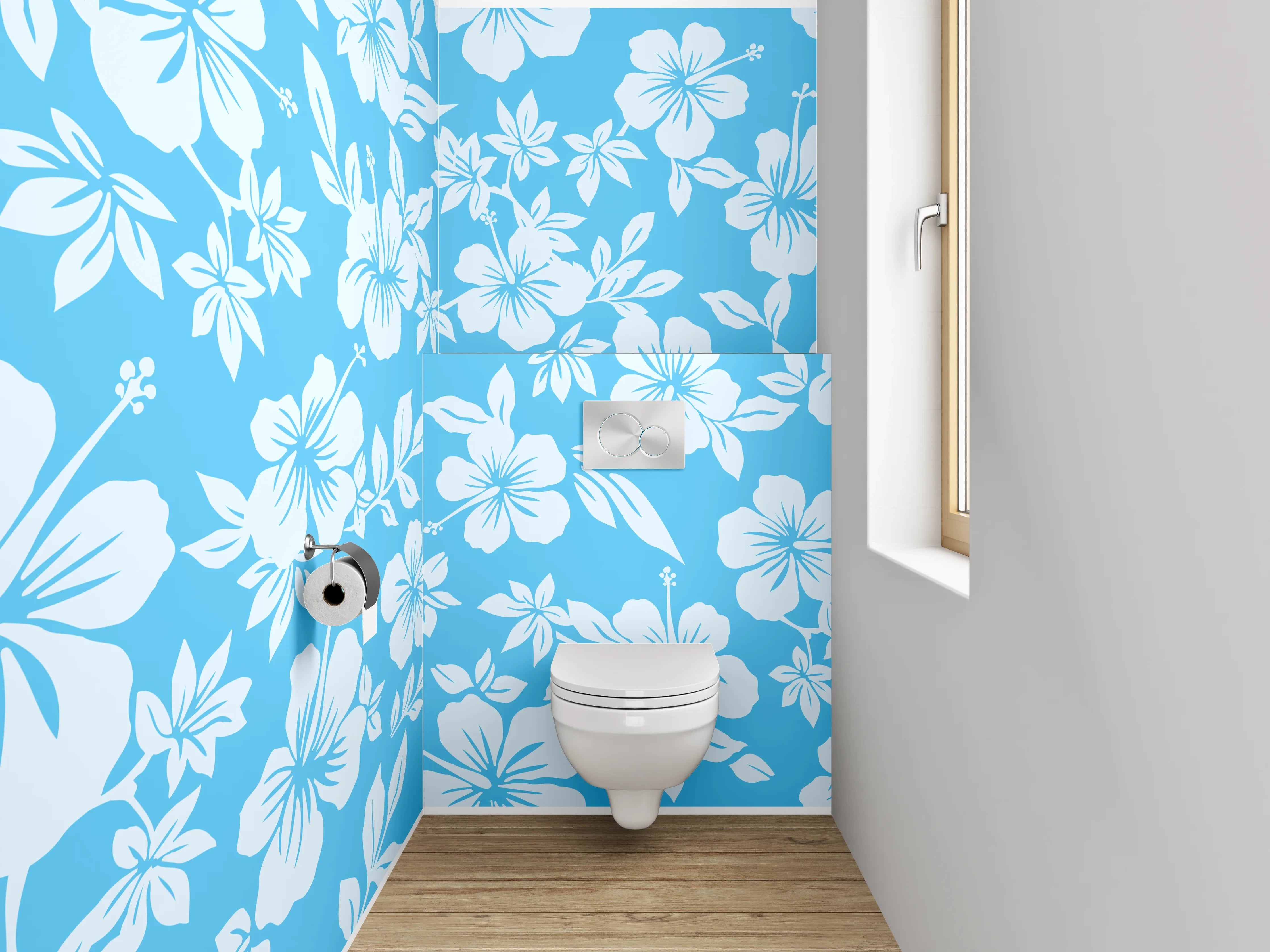 WC-Rückwand - Hibiskus-Blumenmuster auf Blau