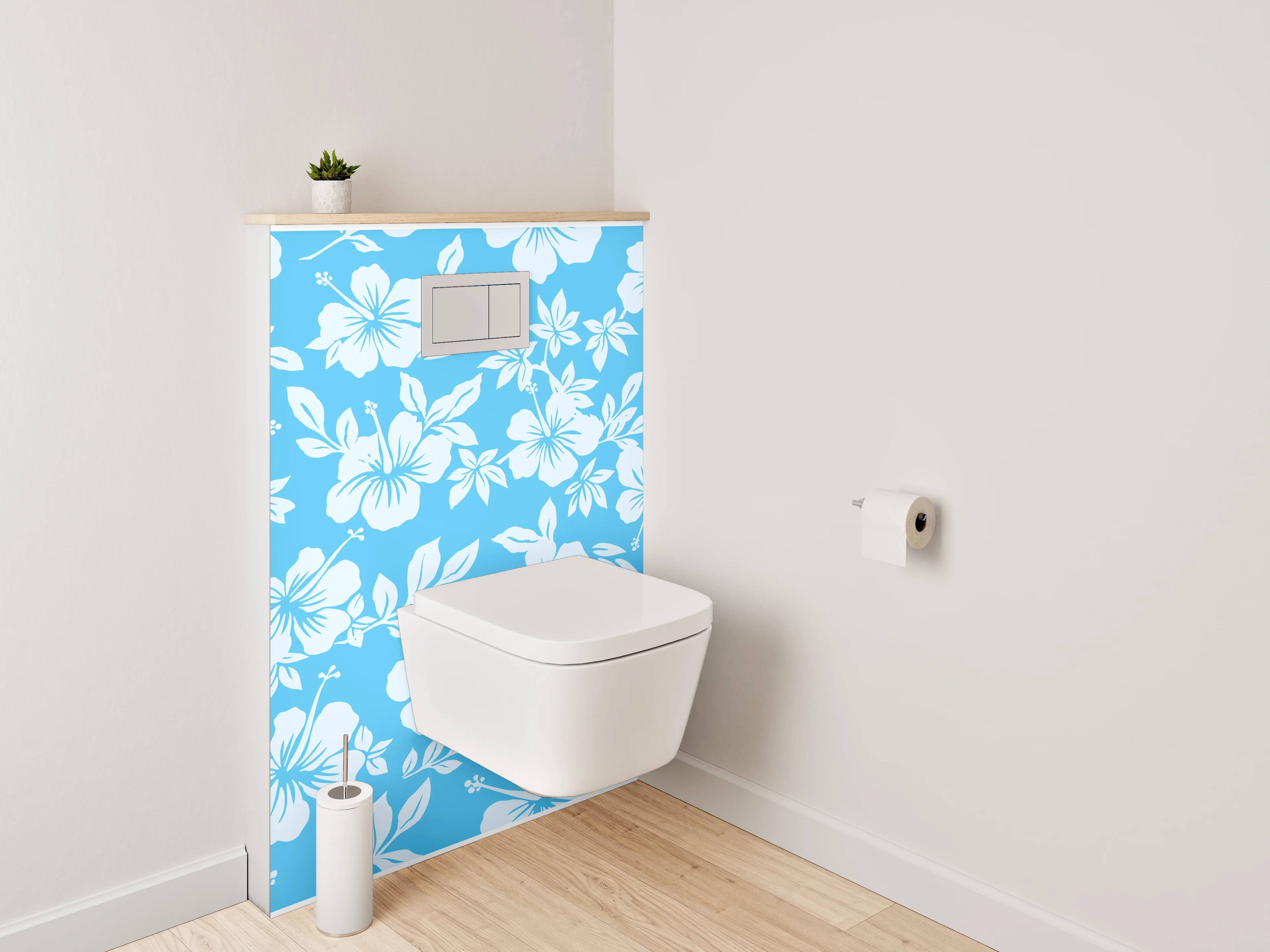 WC-Rückwand - Hibiskus-Blumenmuster auf Blau