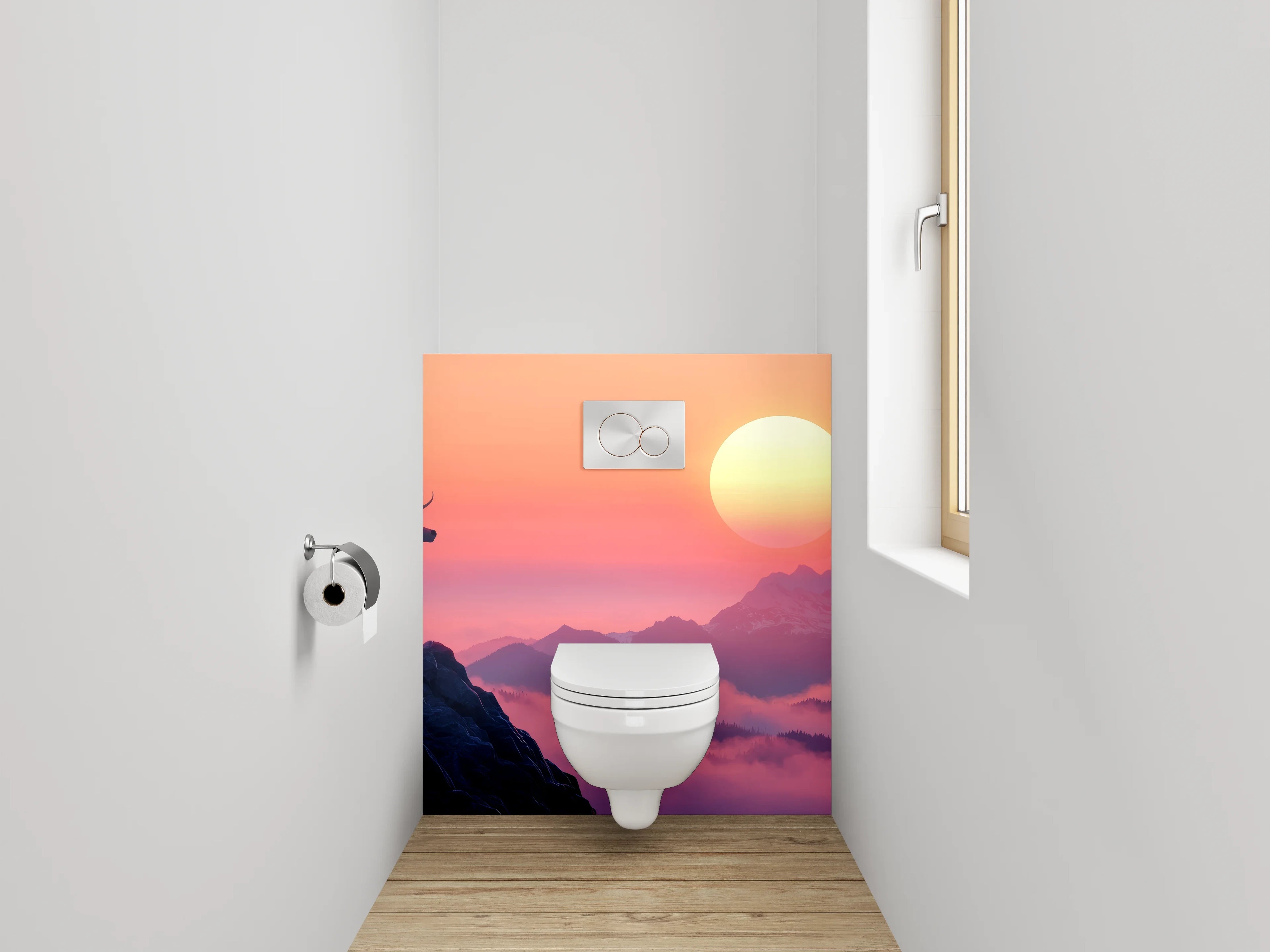 WC-Rückwand - Hirsch auf Berg im Sonnenuntergang