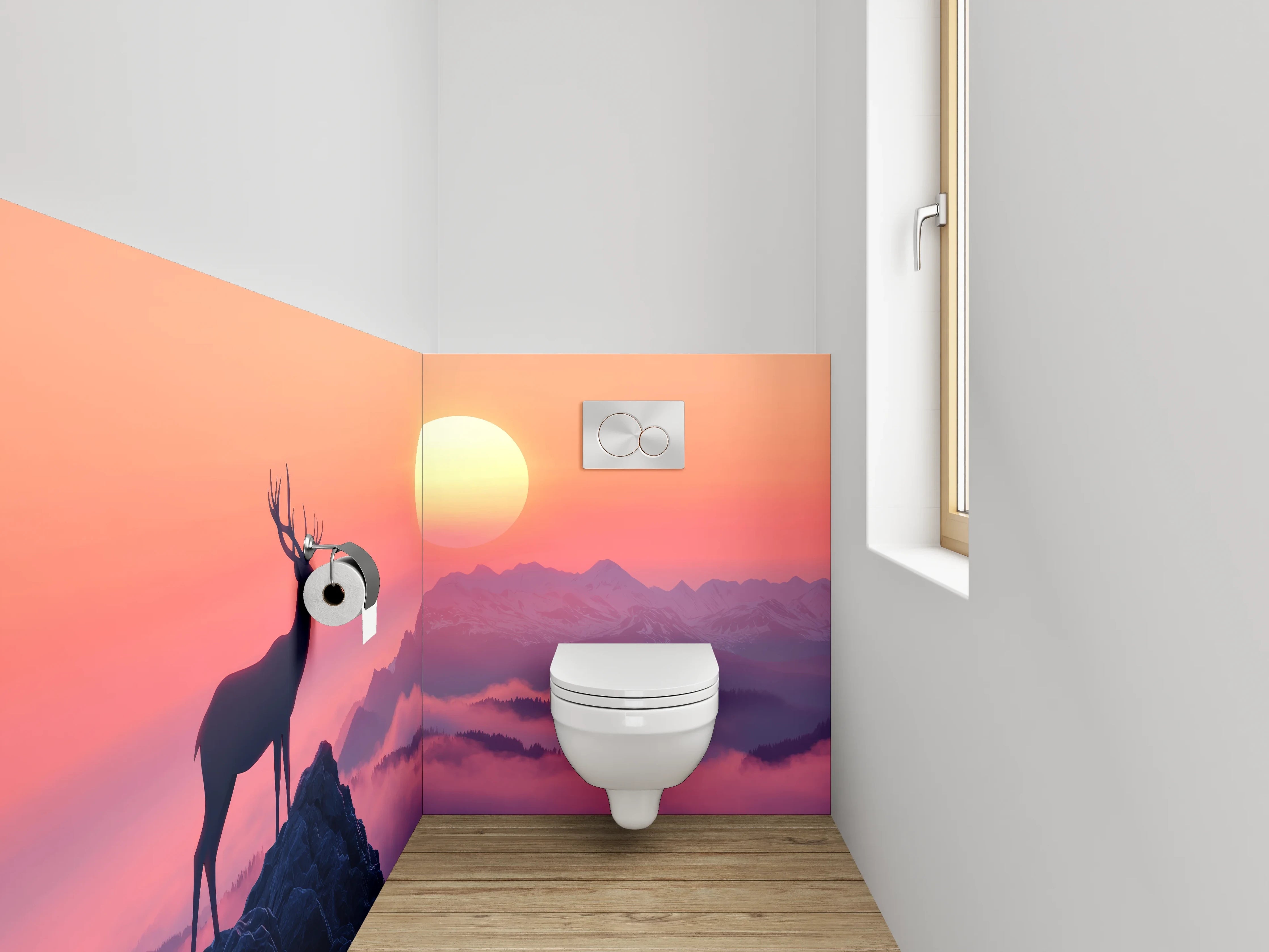 WC-Rückwand - Hirsch auf Berg im Sonnenuntergang