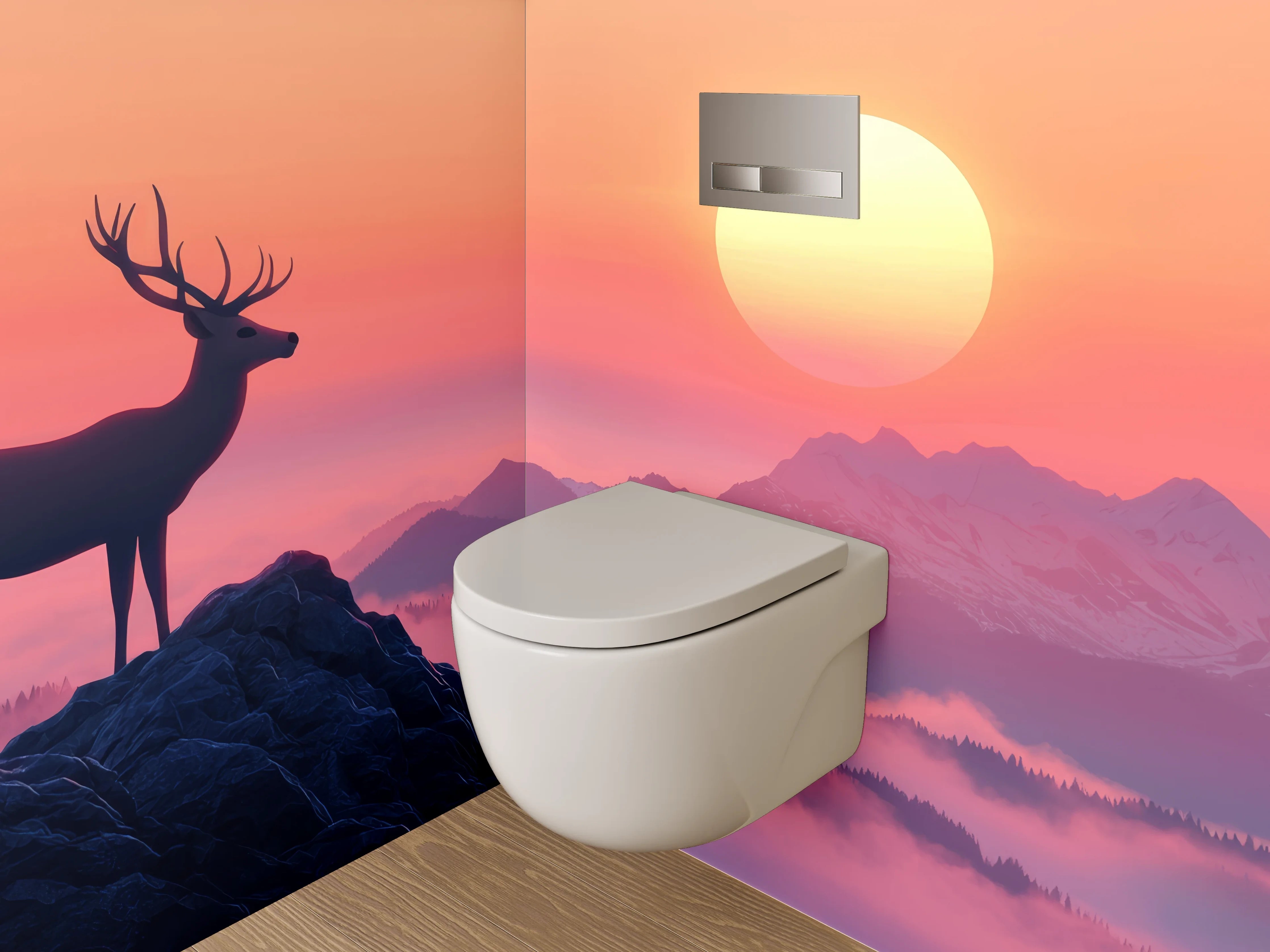 WC-Rückwand - Hirsch auf Berg im Sonnenuntergang