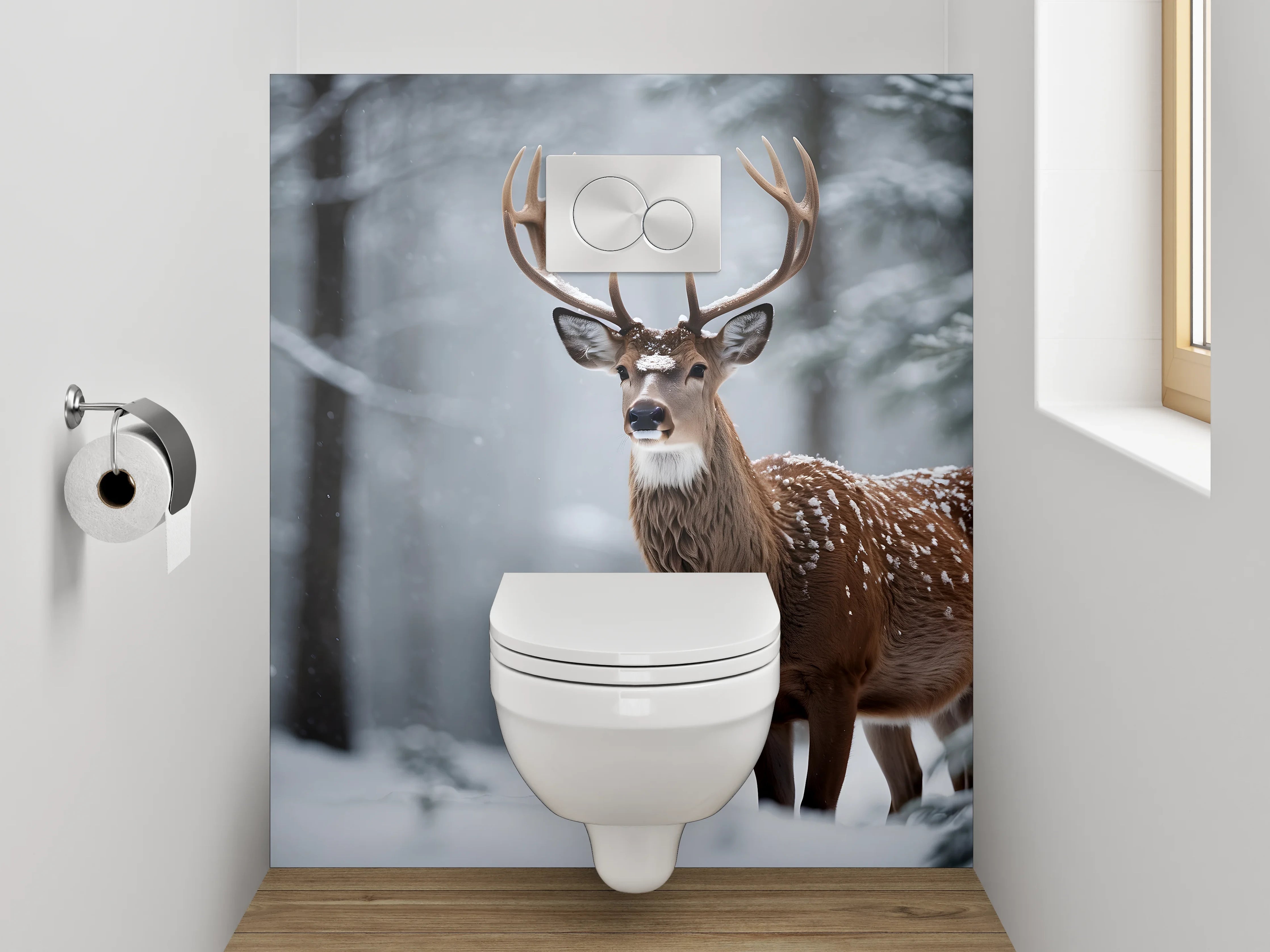 WC-Rückwand - Hirsch im verschneiten Winterwald