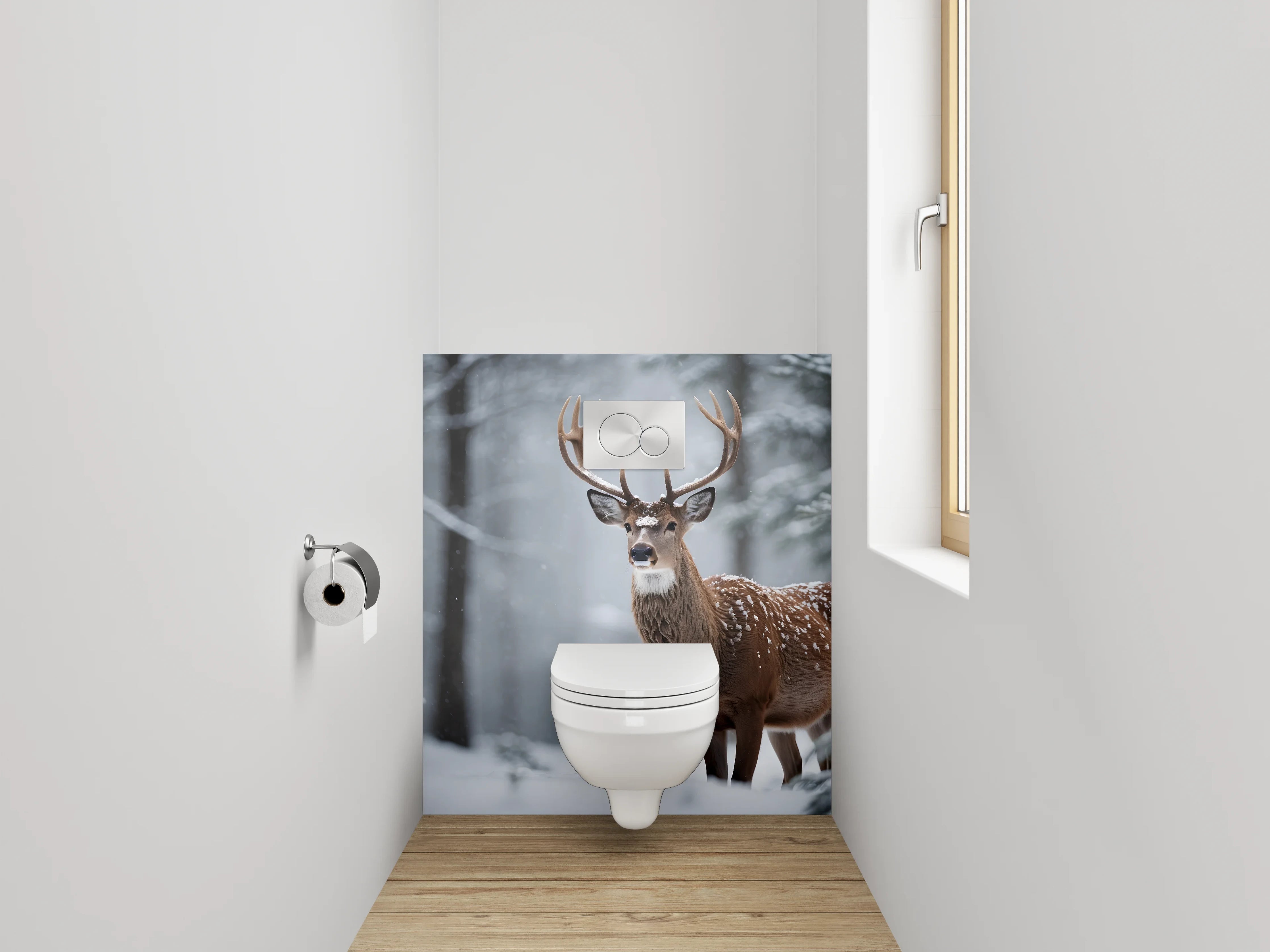 WC-Rückwand - Hirsch im verschneiten Winterwald