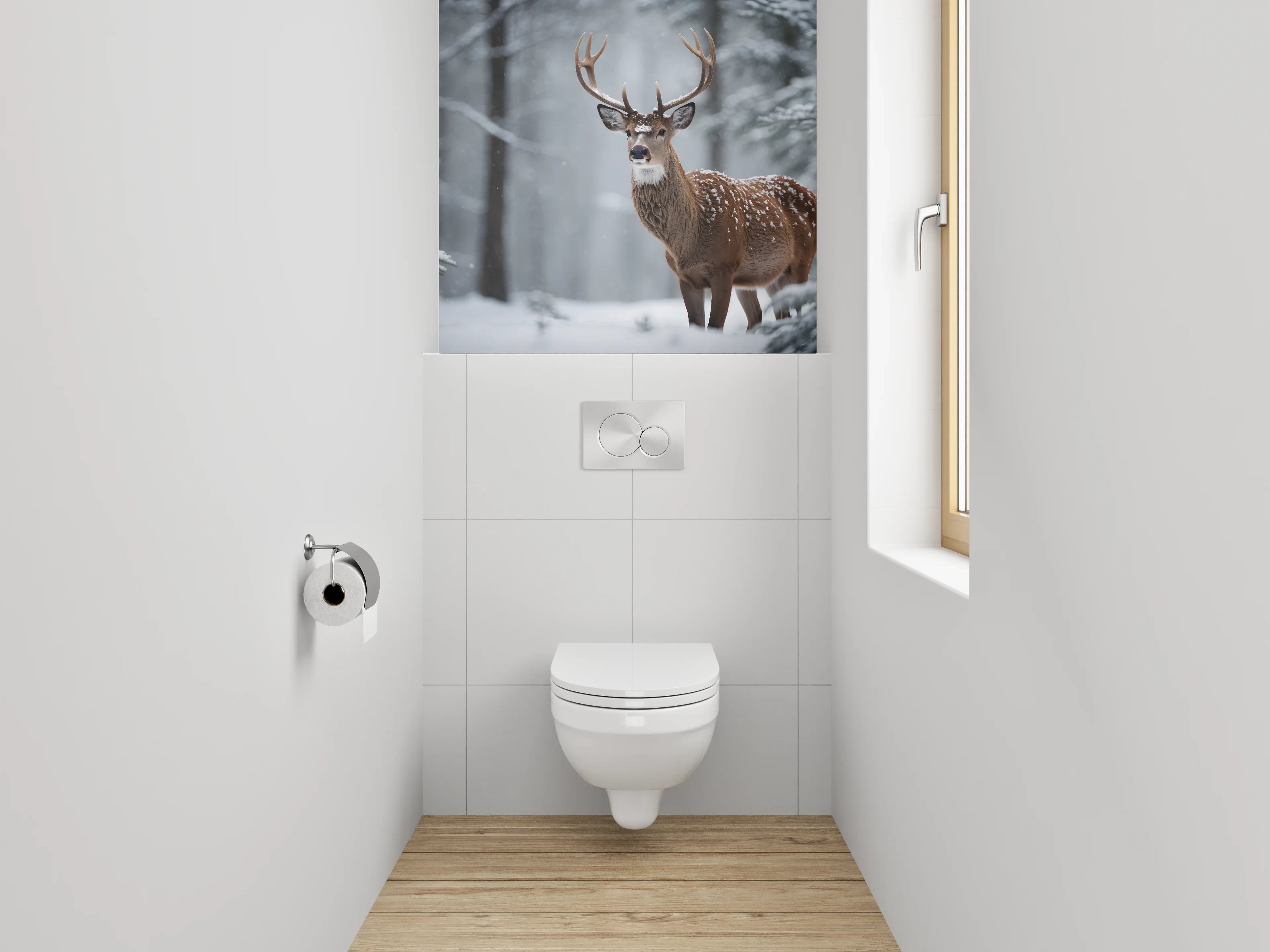 WC-Rückwand - Hirsch im verschneiten Winterwald