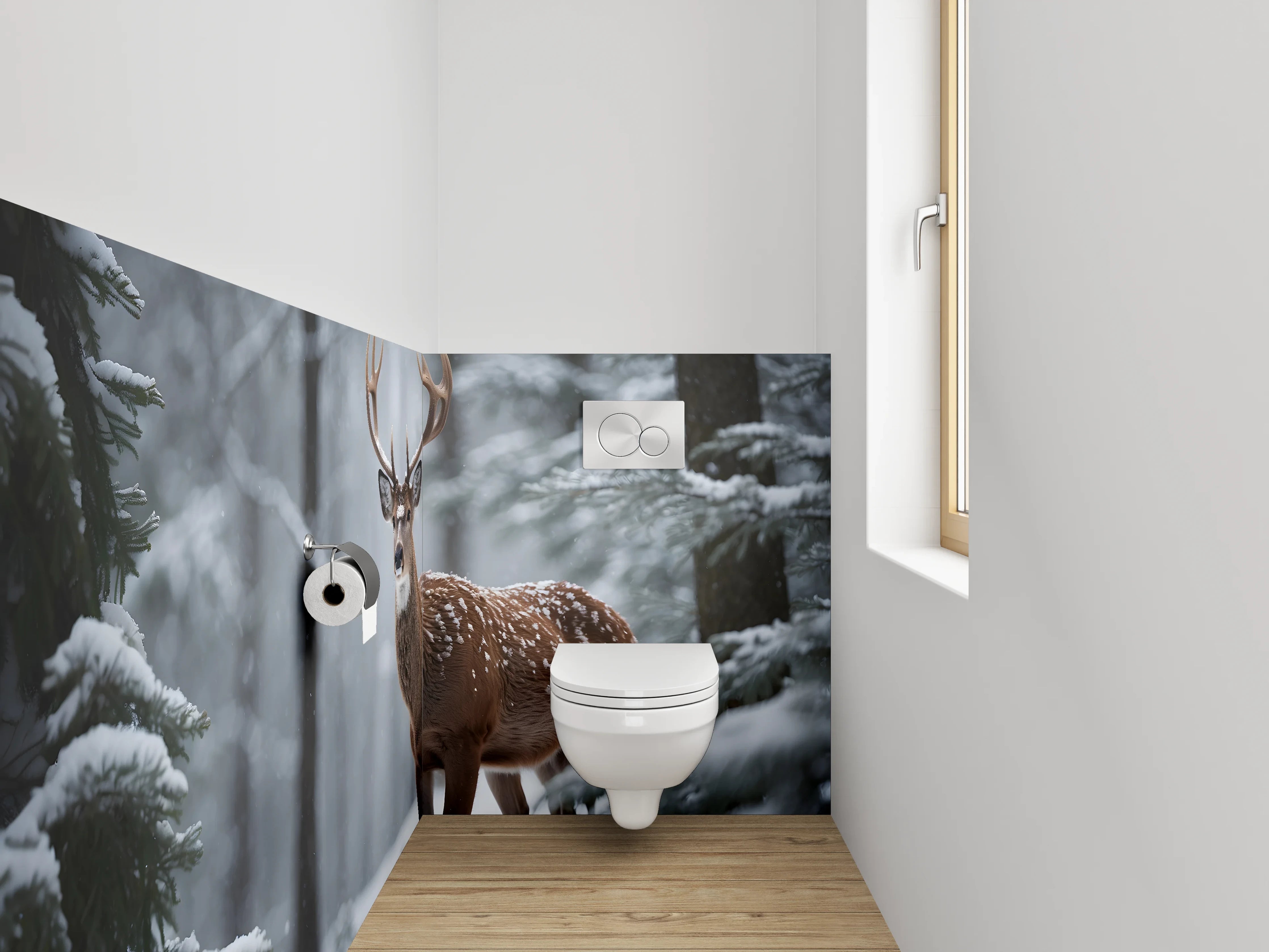 WC-Rückwand - Hirsch im verschneiten Winterwald