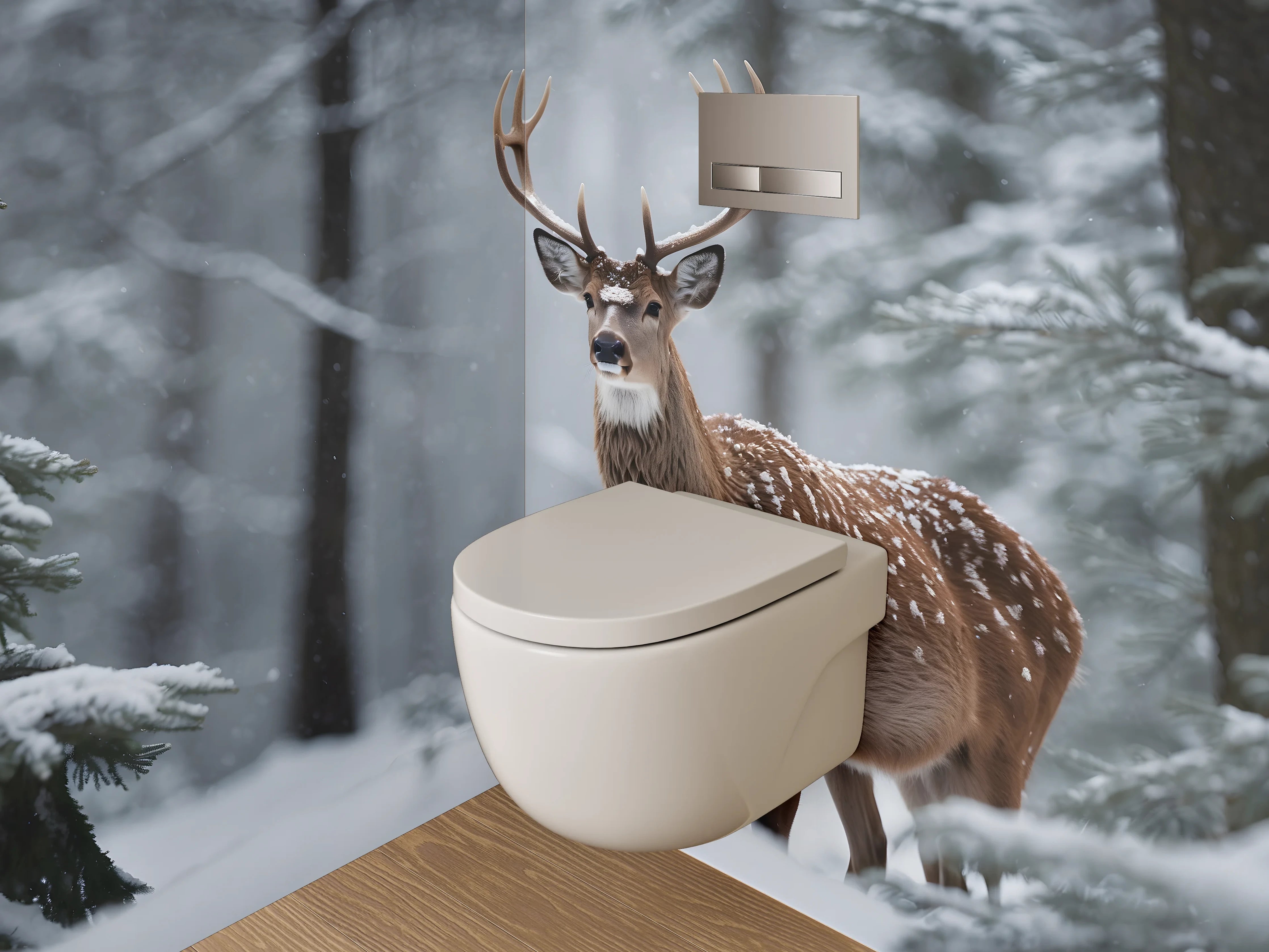 WC-Rückwand - Hirsch im verschneiten Winterwald