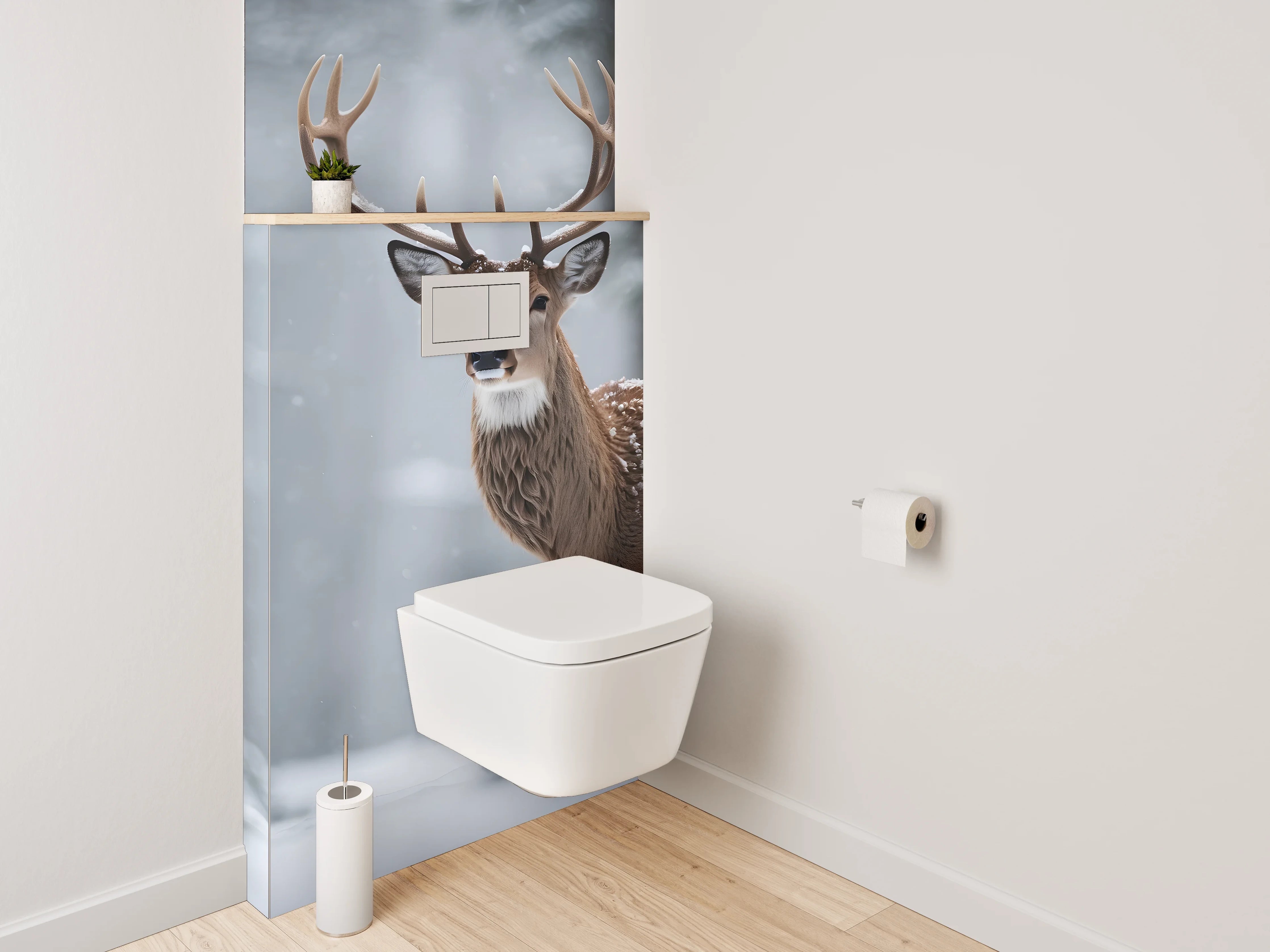 WC-Rückwand - Hirsch im verschneiten Winterwald