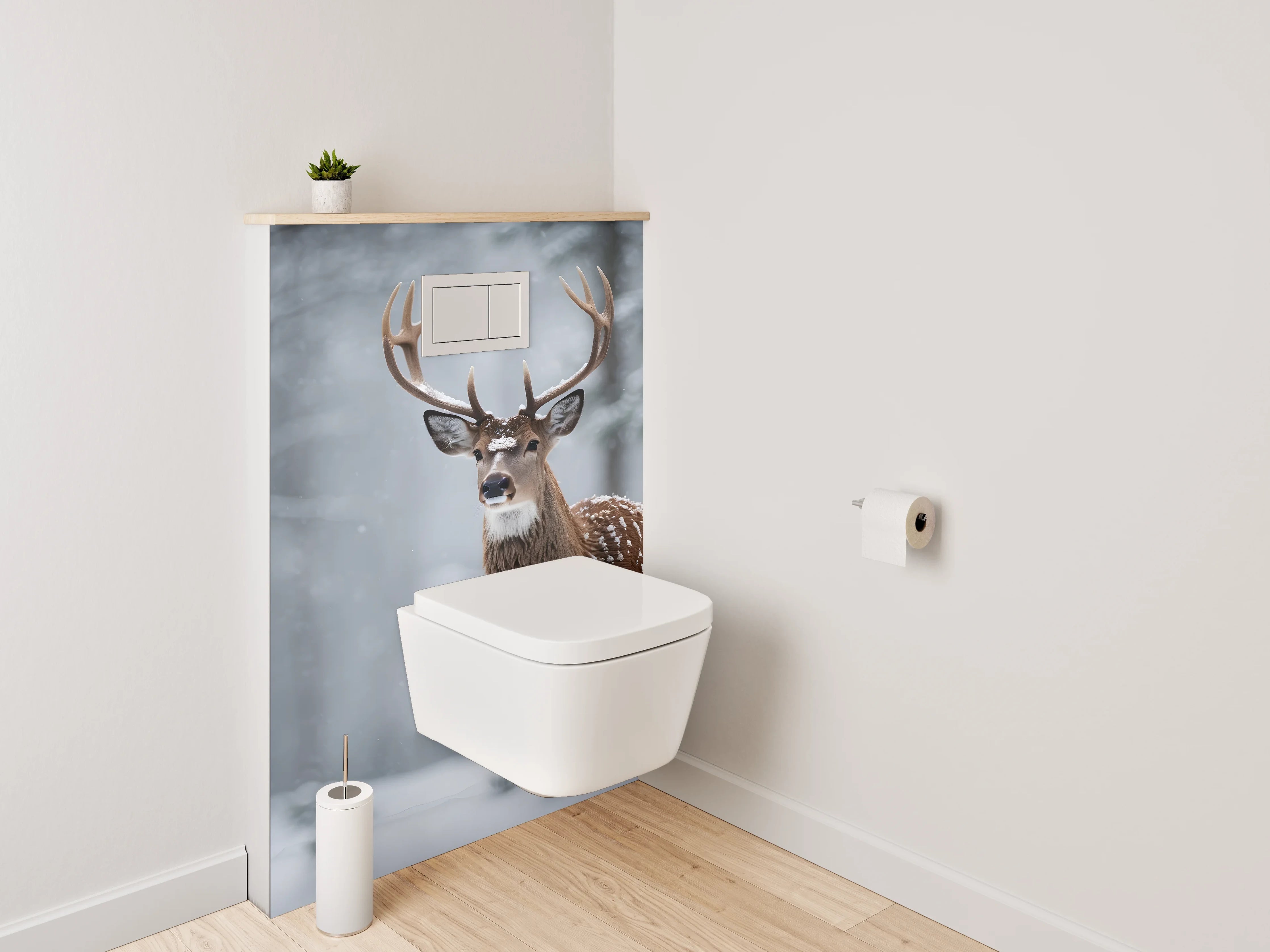 WC-Rückwand - Hirsch im verschneiten Winterwald