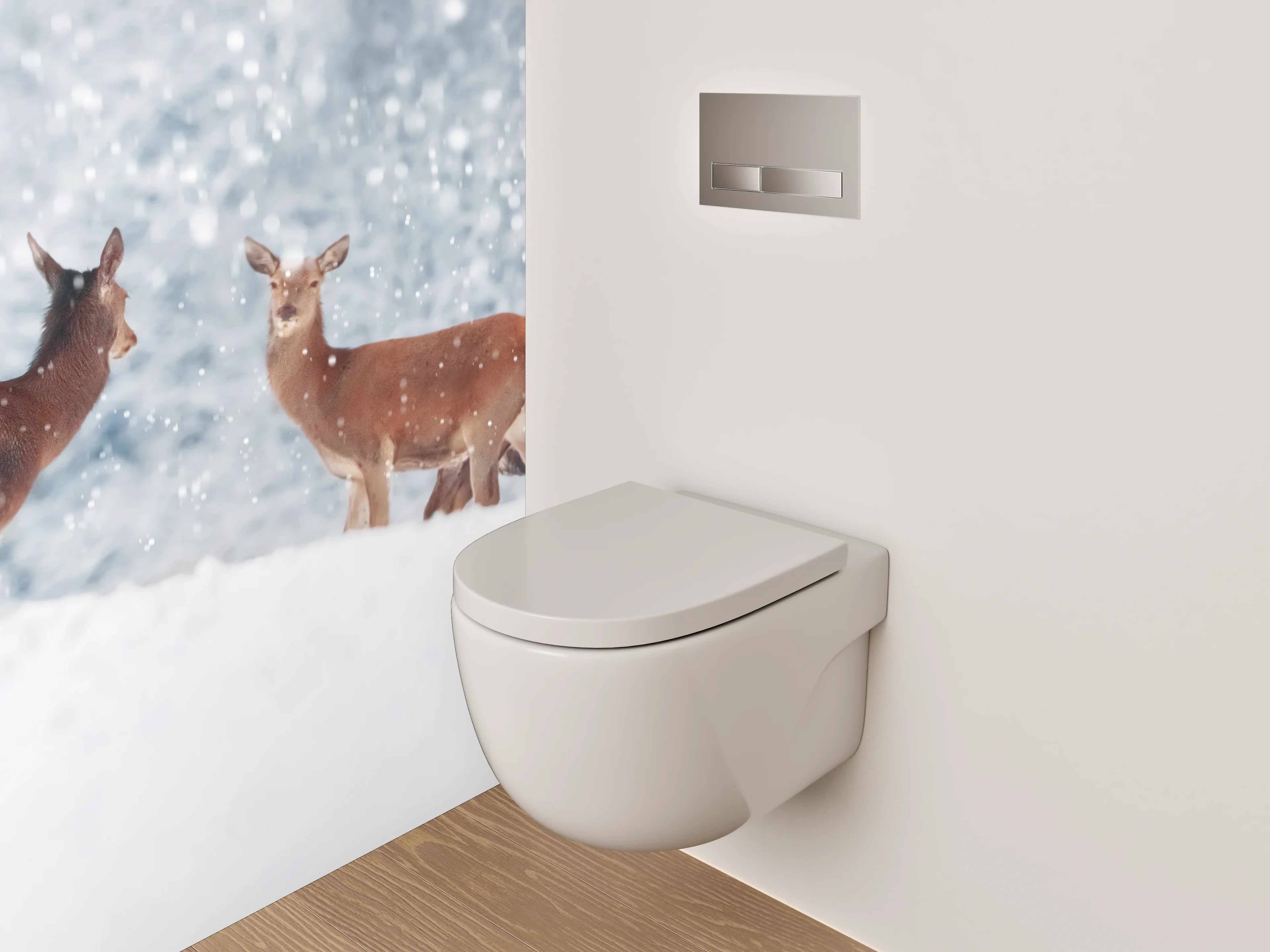 WC-Rückwand - Hirsche im verschneiten Winterwald Panorama