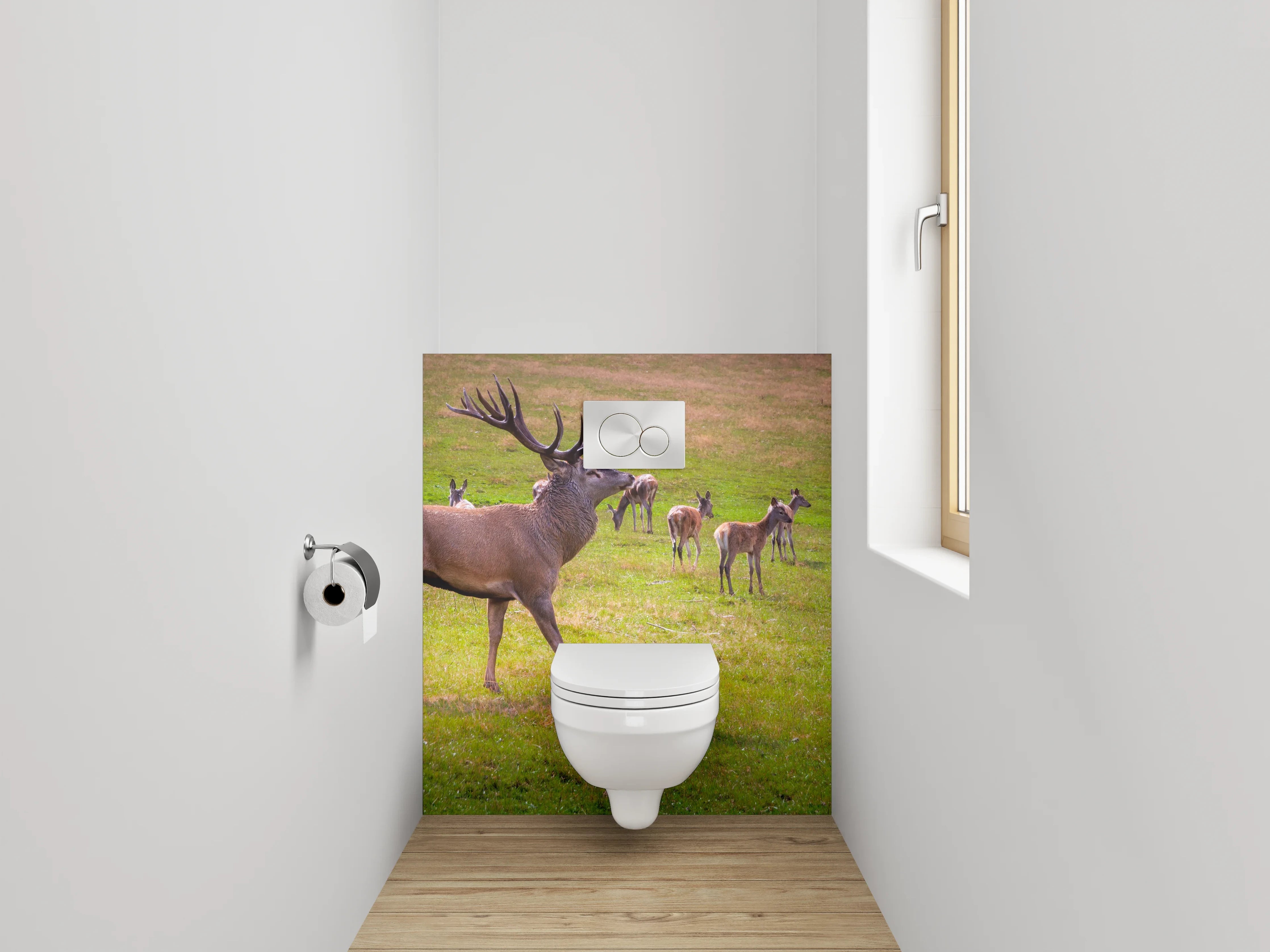 WC-Rückwand - Hirschherde auf grüner Wiese