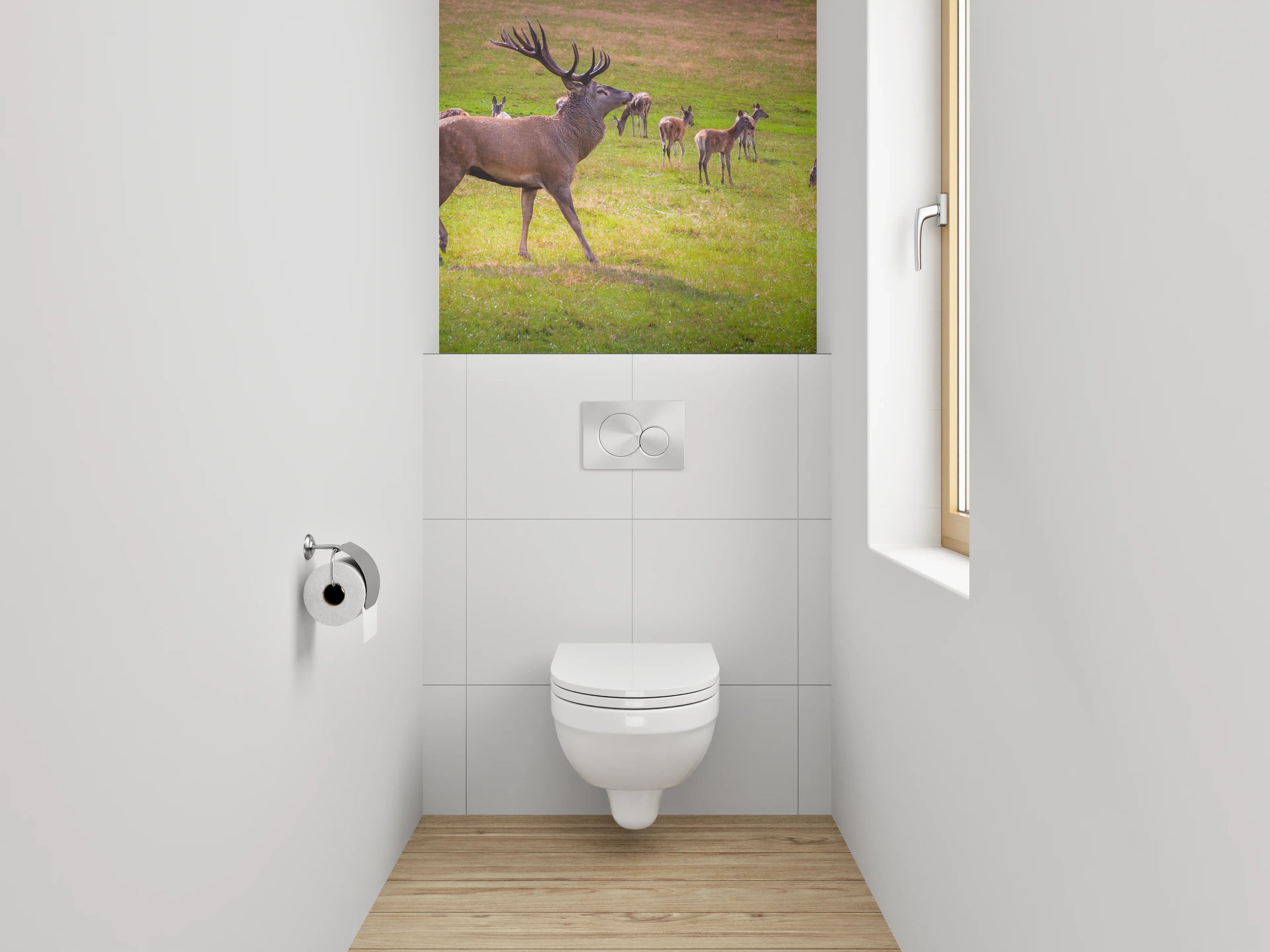 WC-Rückwand - Hirschherde auf grüner Wiese