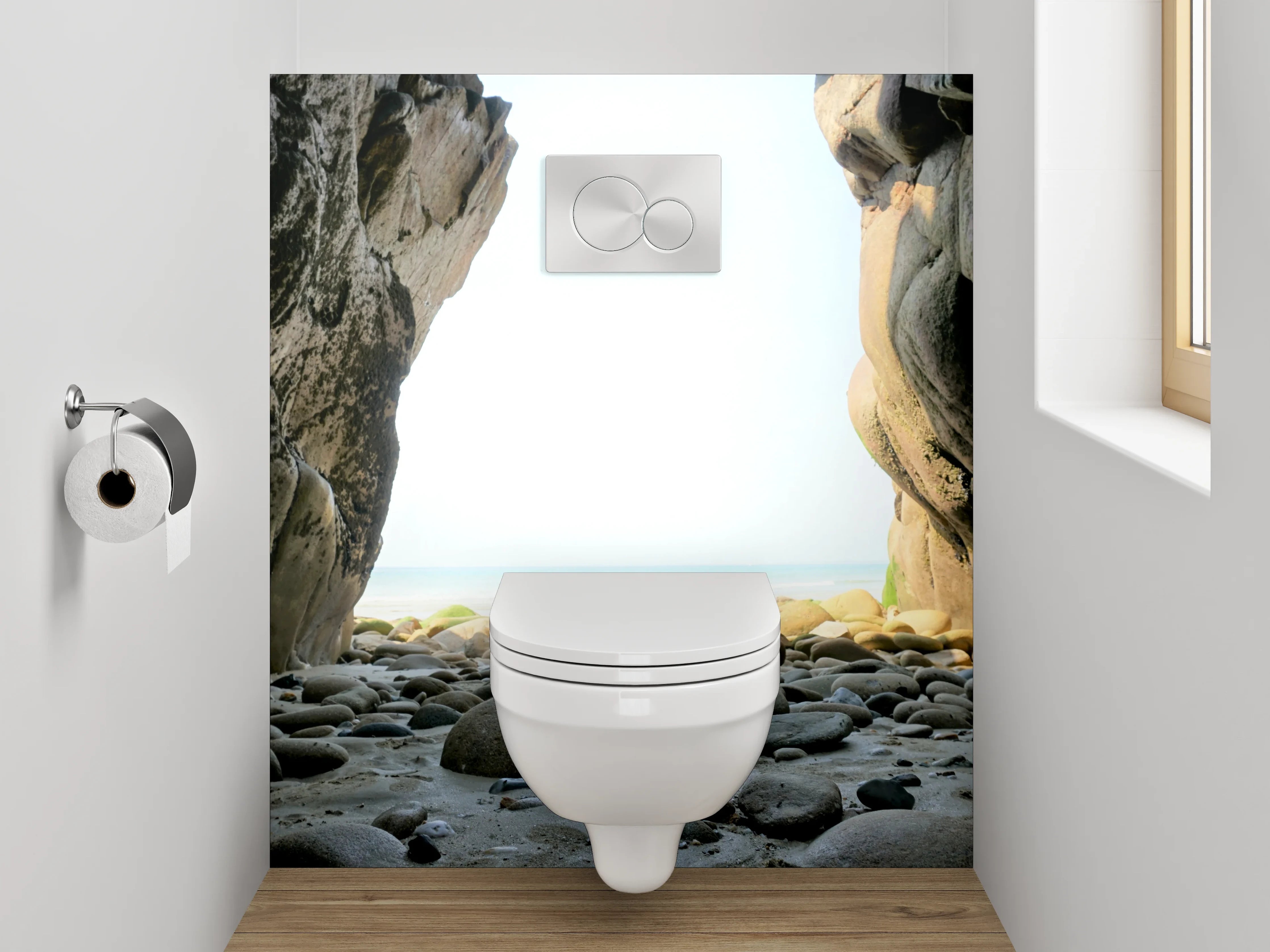 WC-Rückwand - Höhle mit Blick auf den Strand