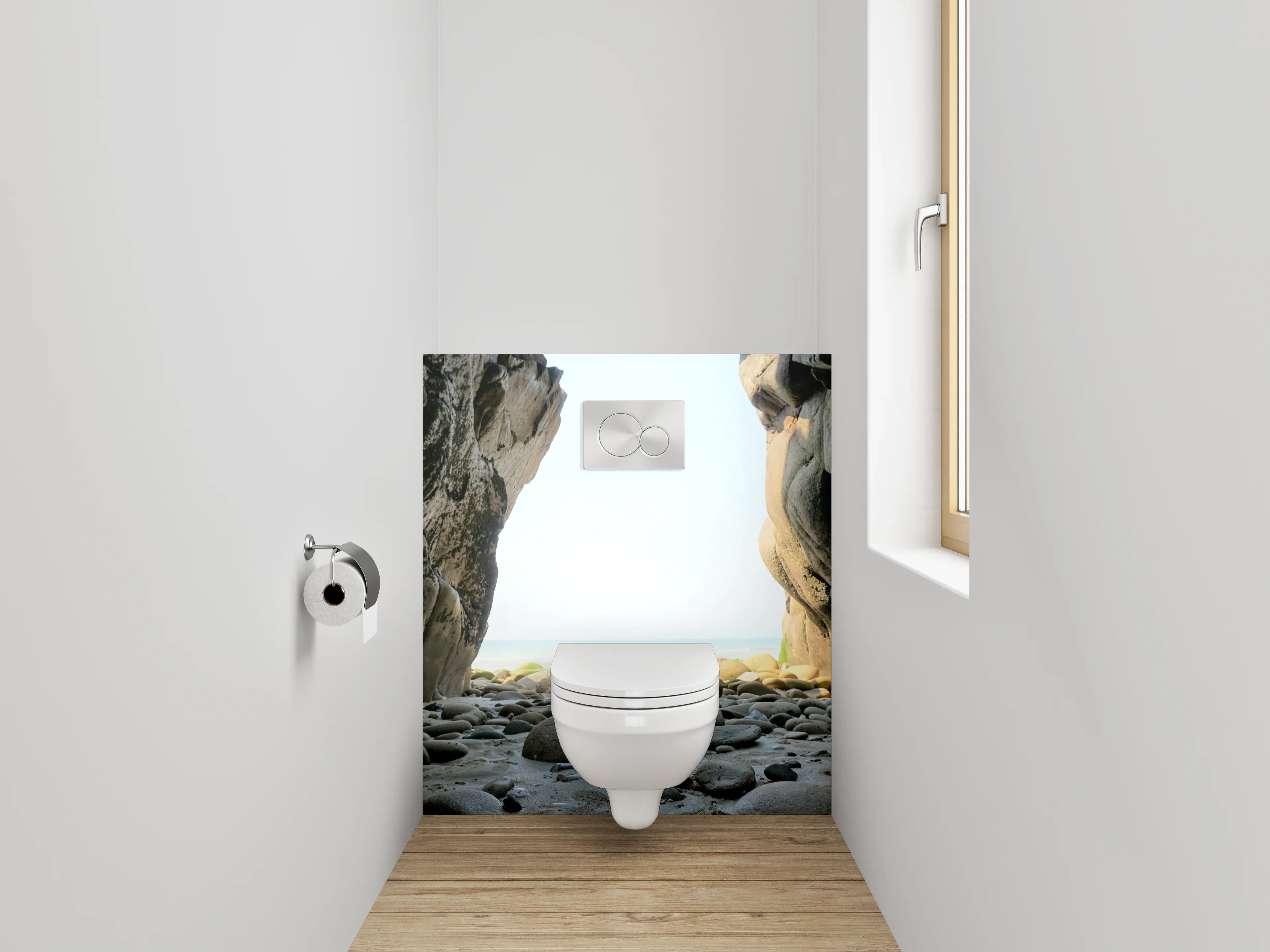 WC-Rückwand - Höhle mit Blick auf den Strand