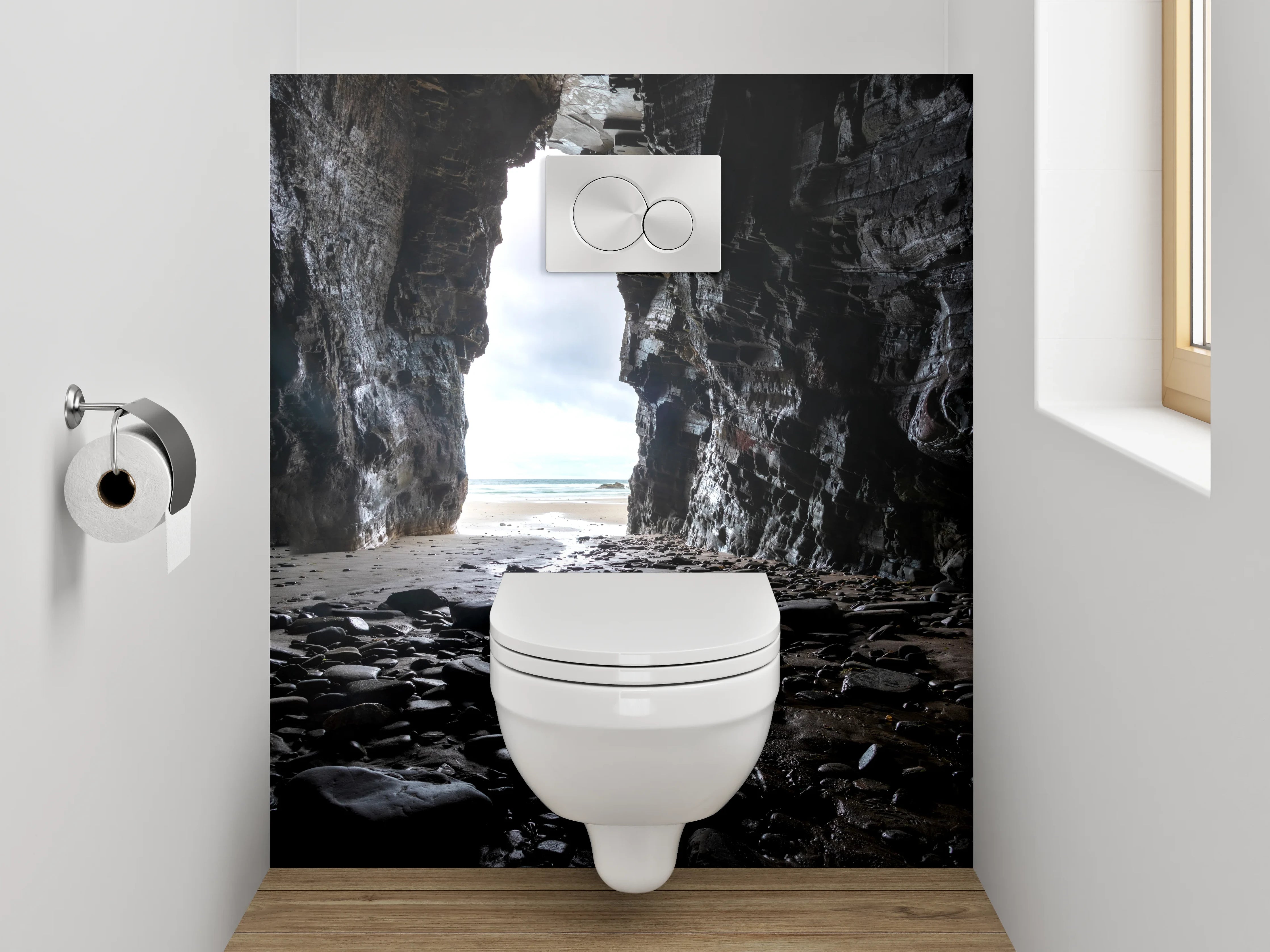 WC-Rückwand - Höhlenblick am Meer – Natursteinmotiv