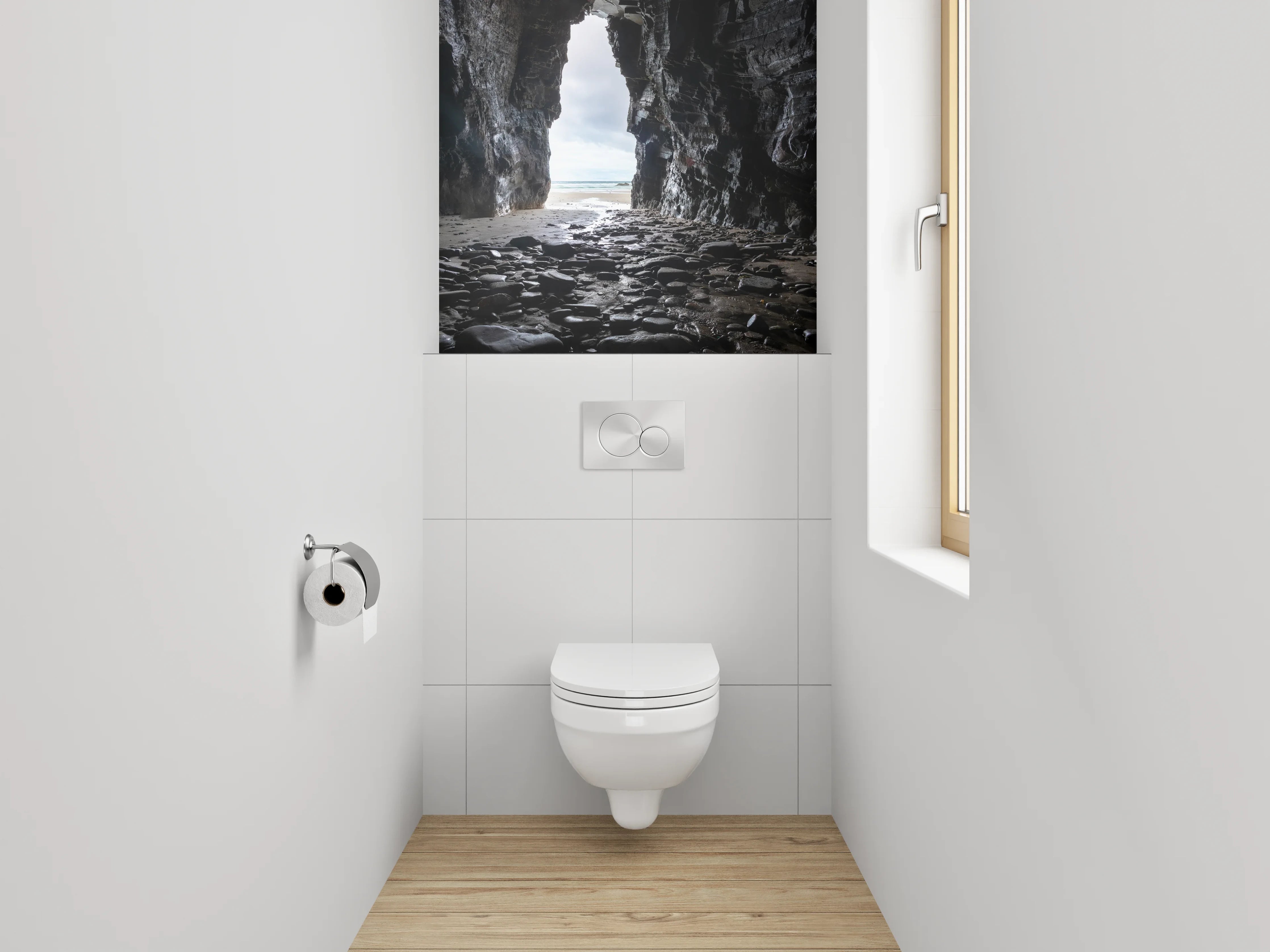 WC-Rückwand - Höhlenblick am Meer – Natursteinmotiv