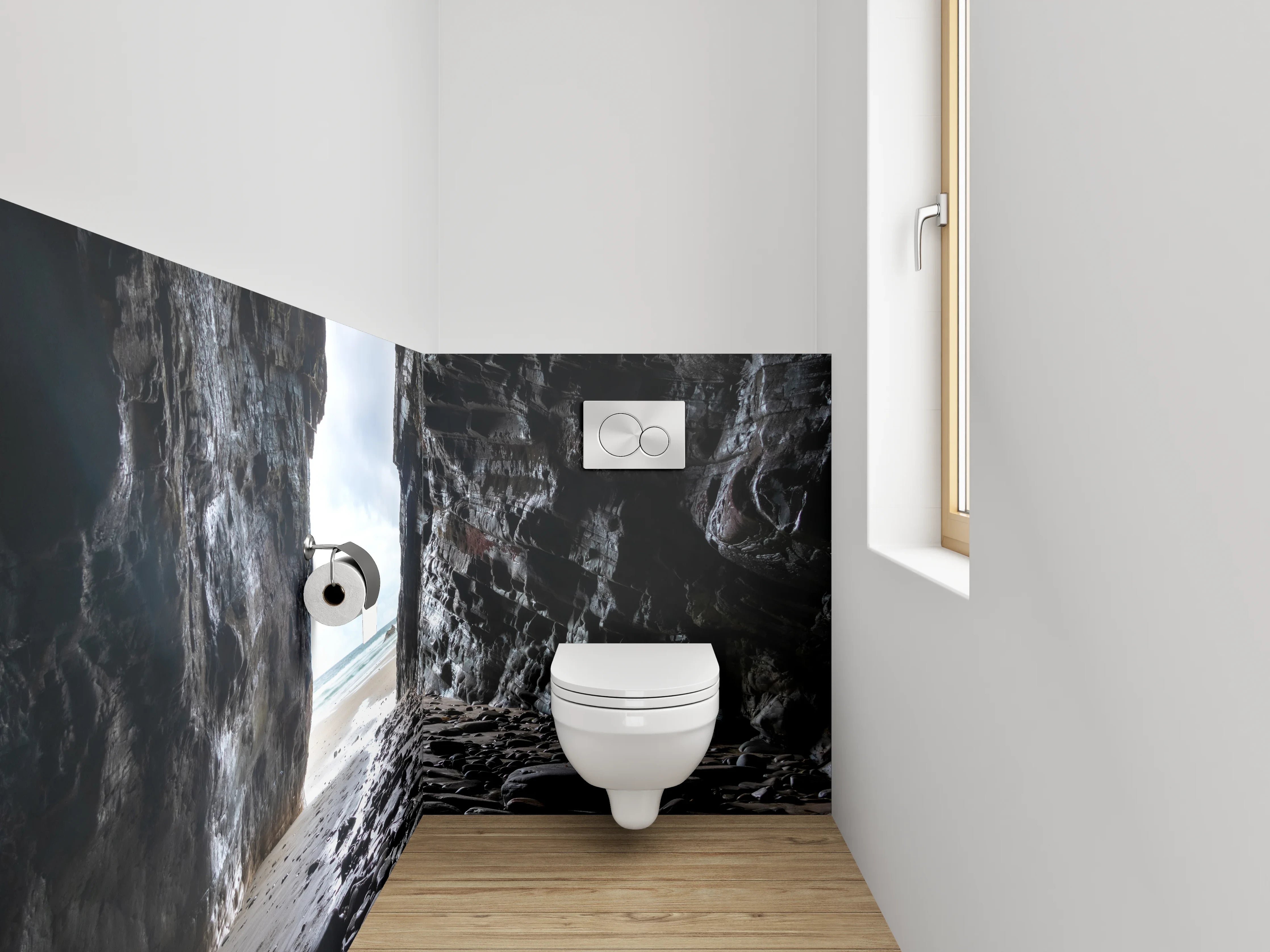 WC-Rückwand - Höhlenblick am Meer – Natursteinmotiv